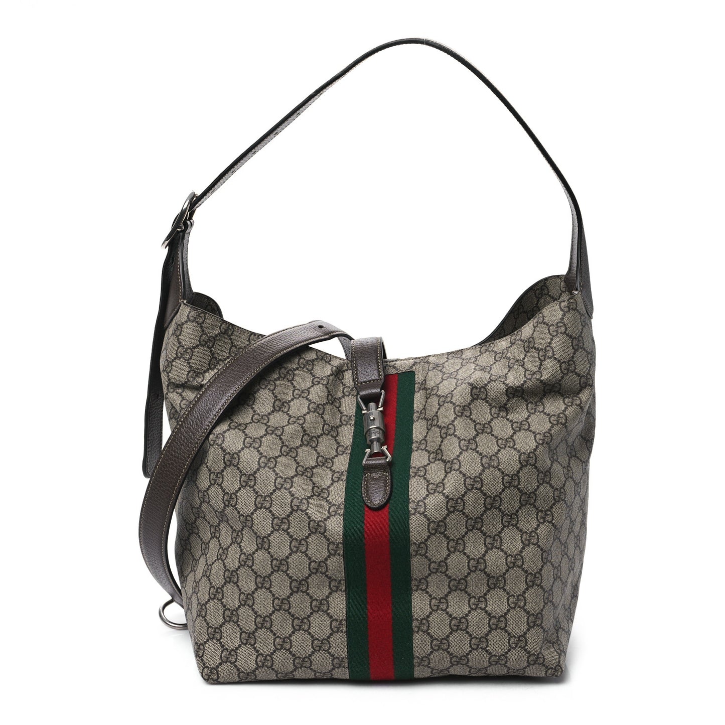 GG Supreme Monogram Calfskin Web Small Jackie 1961 Shoulder Bag Beige Brown Sugar