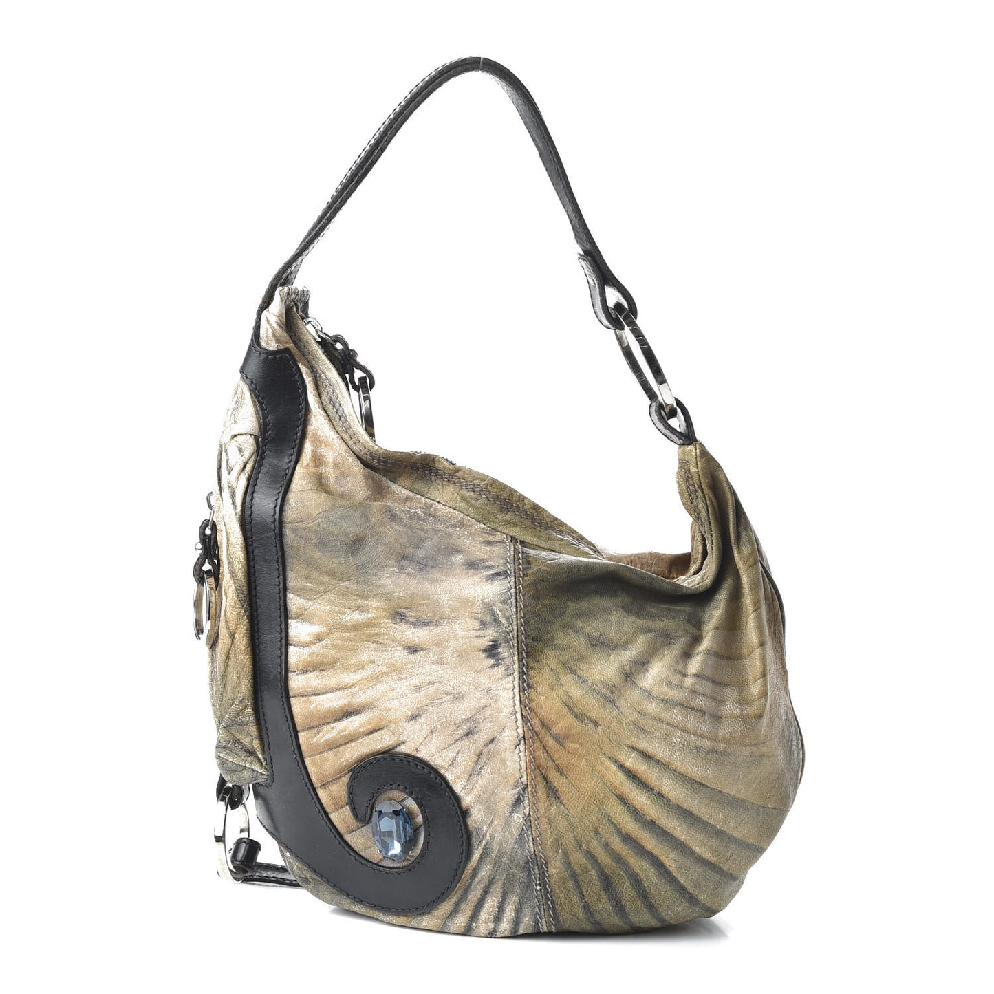 Distressed Calfskin Printed Small Oyster Multicolor