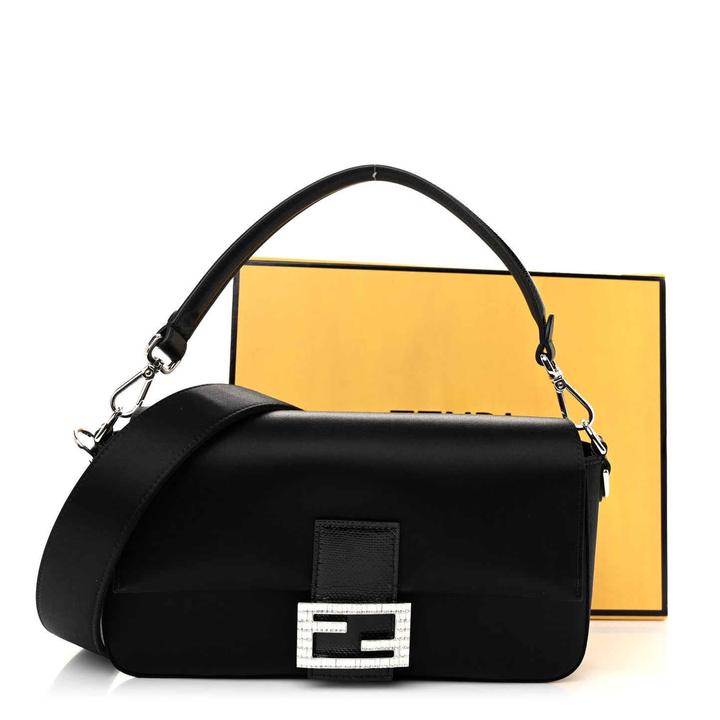 Satin Karung Crystal Baguette Black