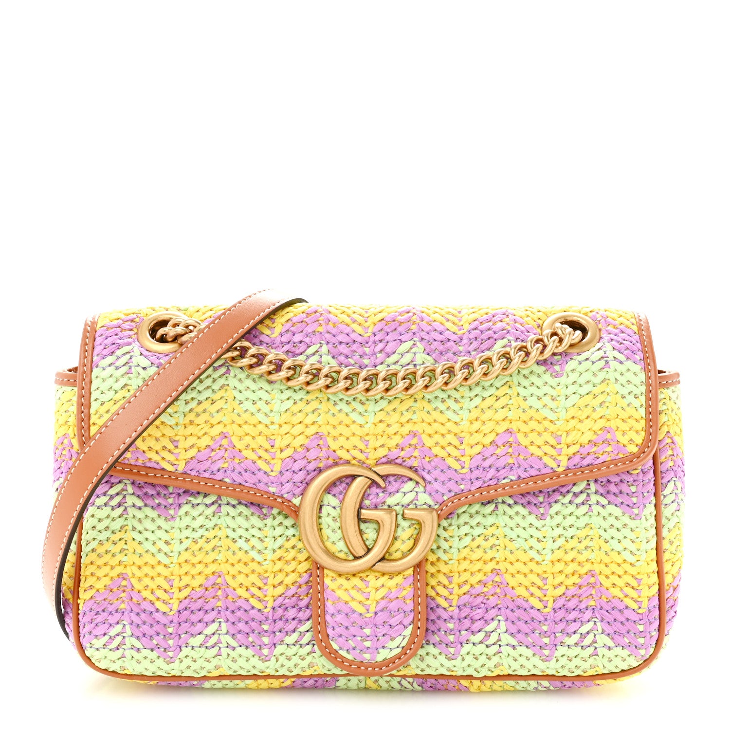 Gucci Calfskin Raffia Woven Small GG Marmont Shoulder Bag