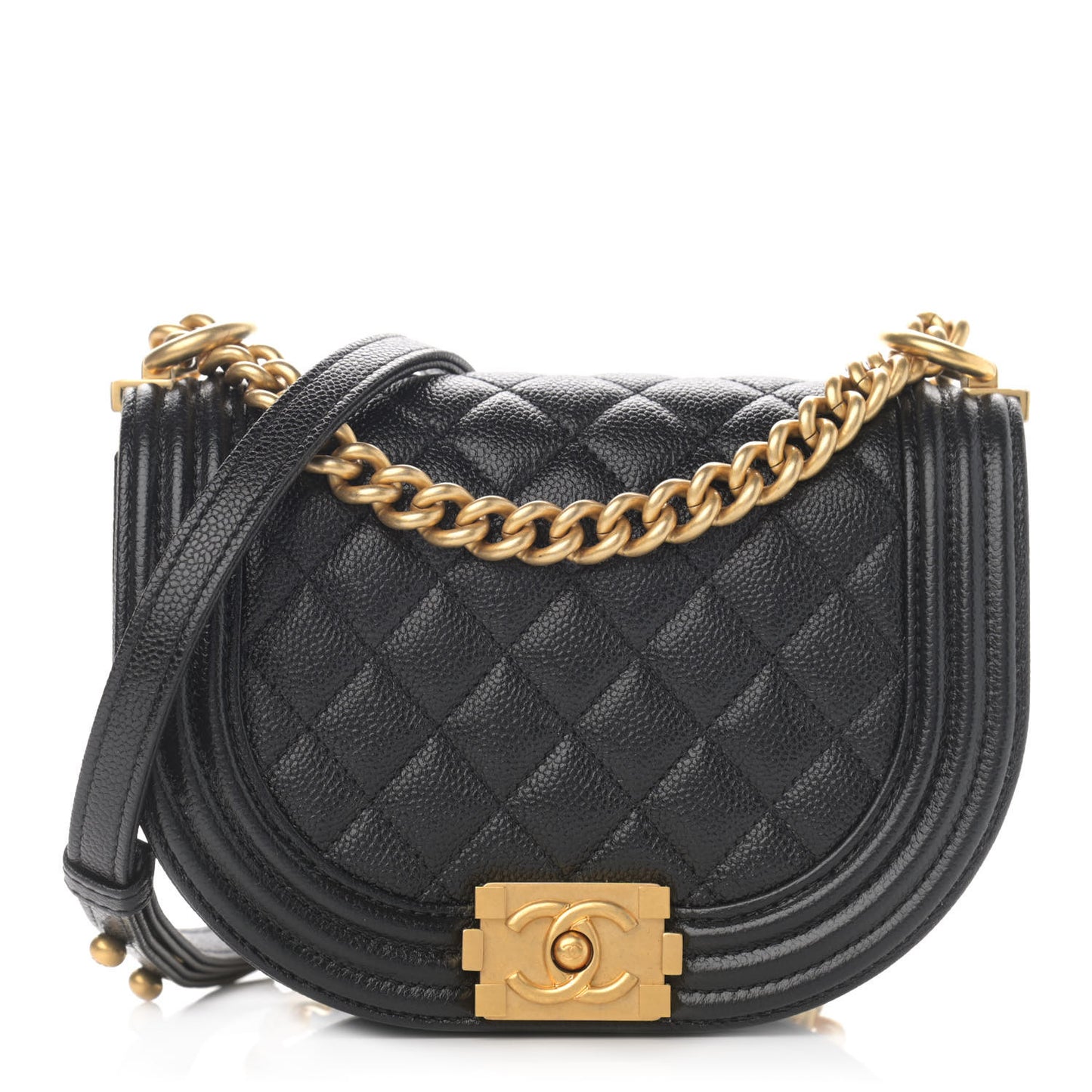Caviar Quilted Small Boy Messenger Bag Black