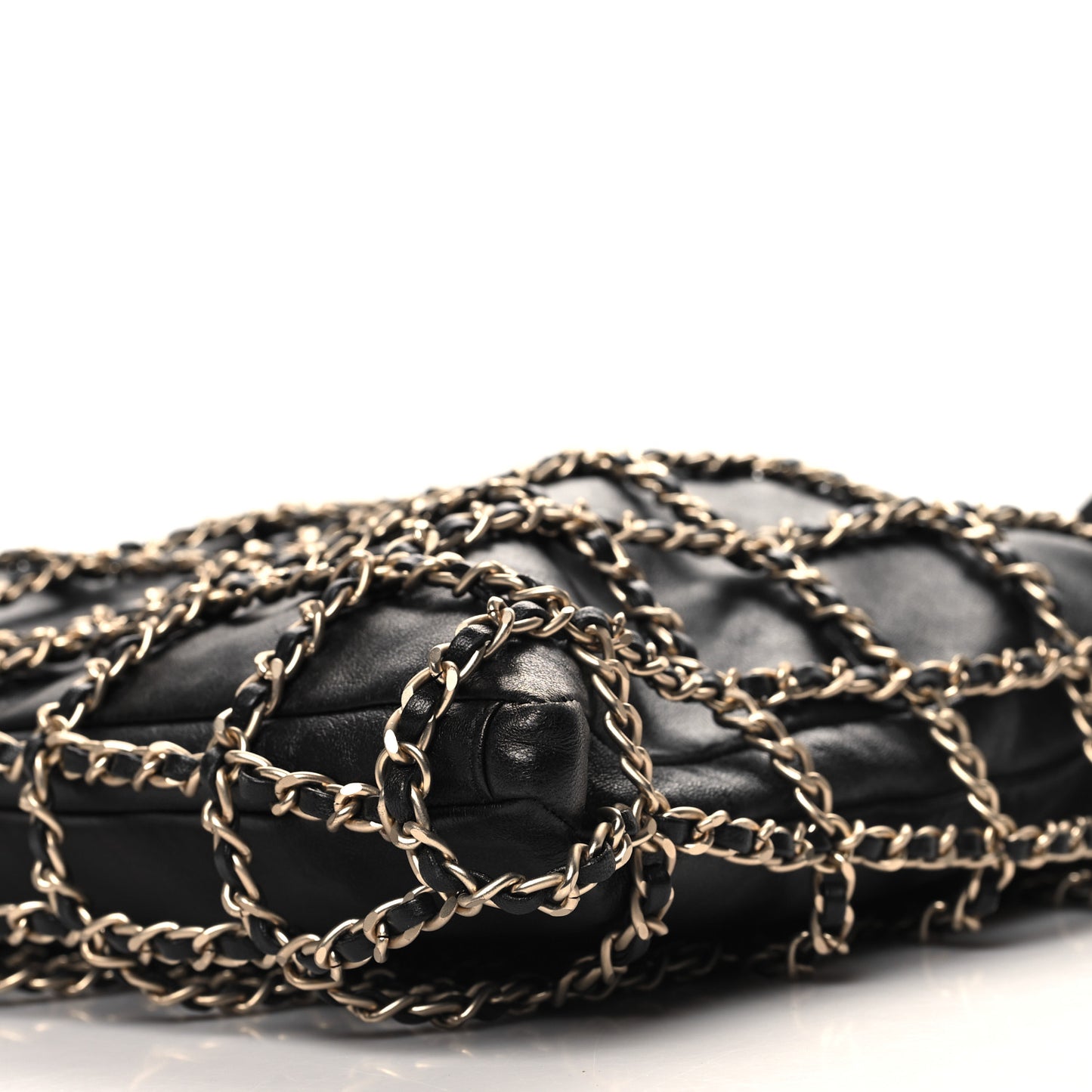 Lambskin Large Shopping Chain Tote Black