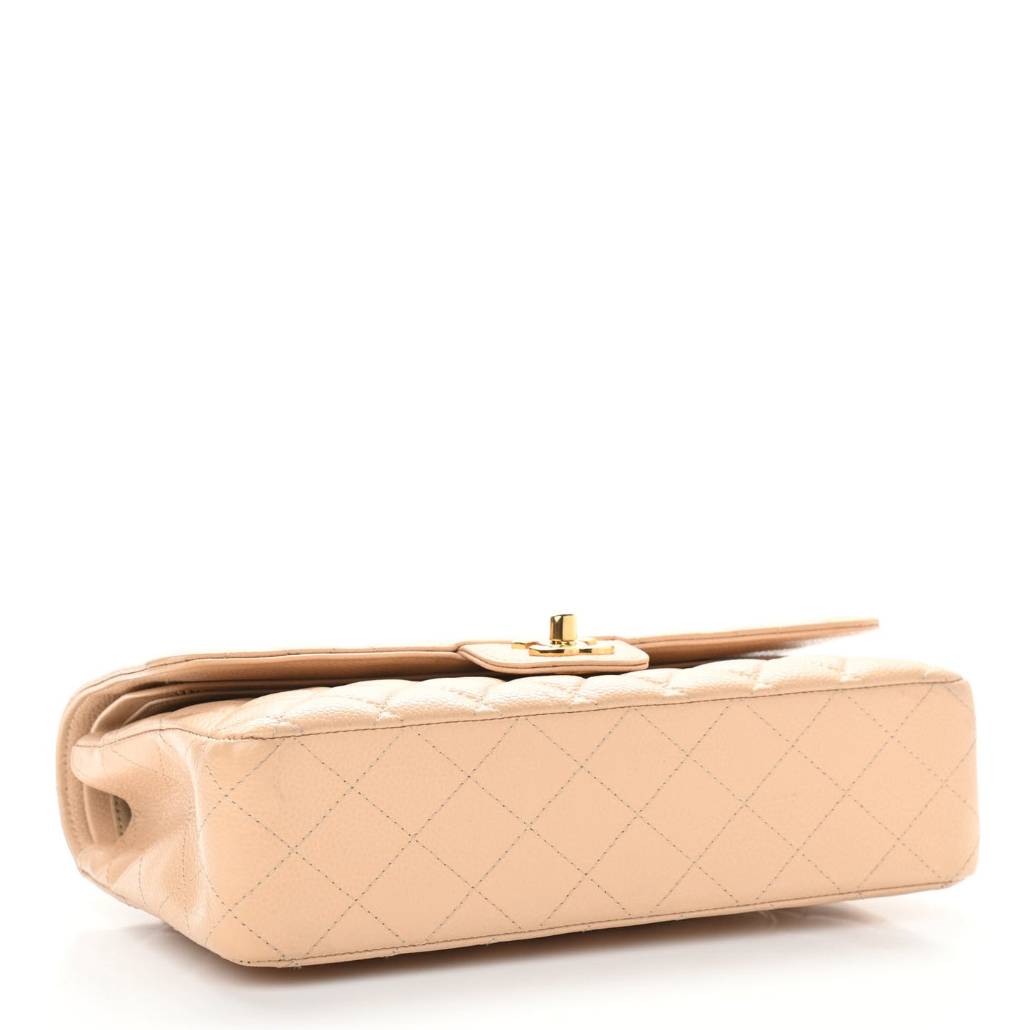 Caviar Quilted Medium Double Flap Beige