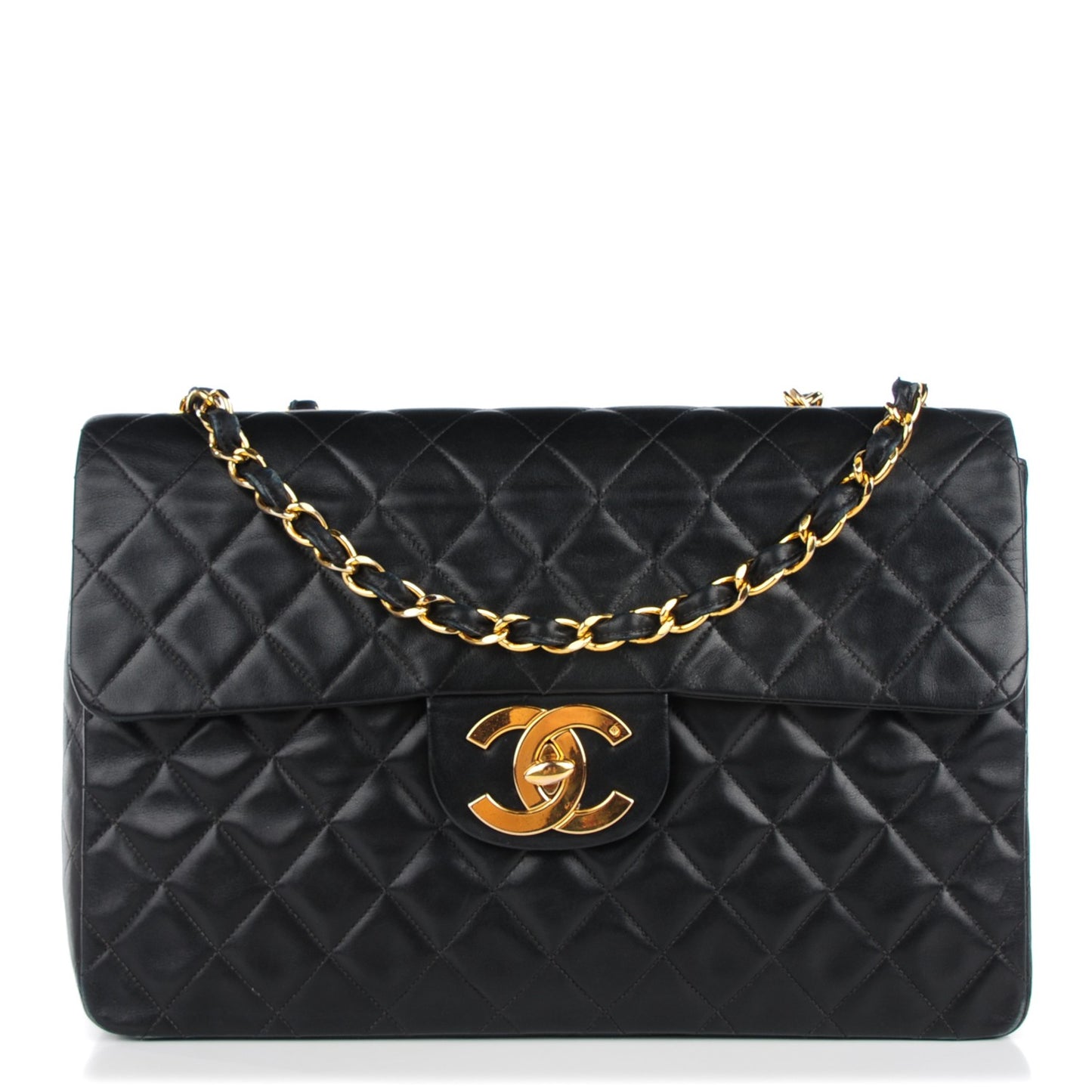 Lambskin Quilted XL Jumbo Single Flap Black