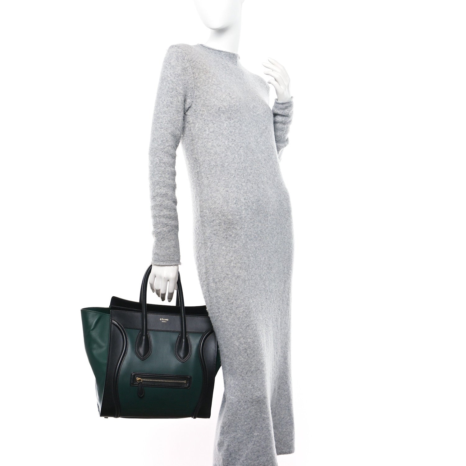 Celine Smooth Calfskin Mini Bi-Color Luggage Forest Black 2 of 13