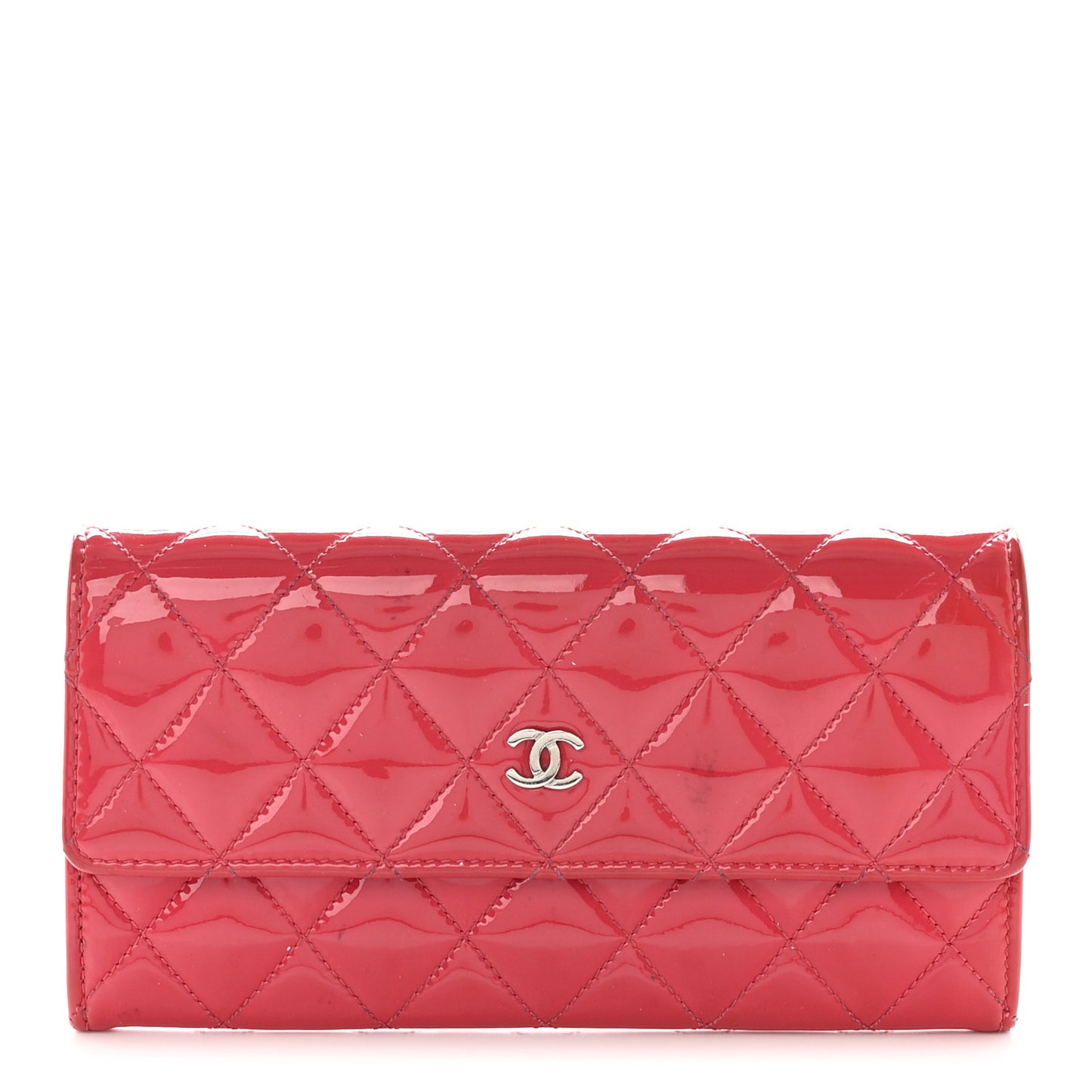 Patent Quilted Large Gusset Flap Wallet Pink