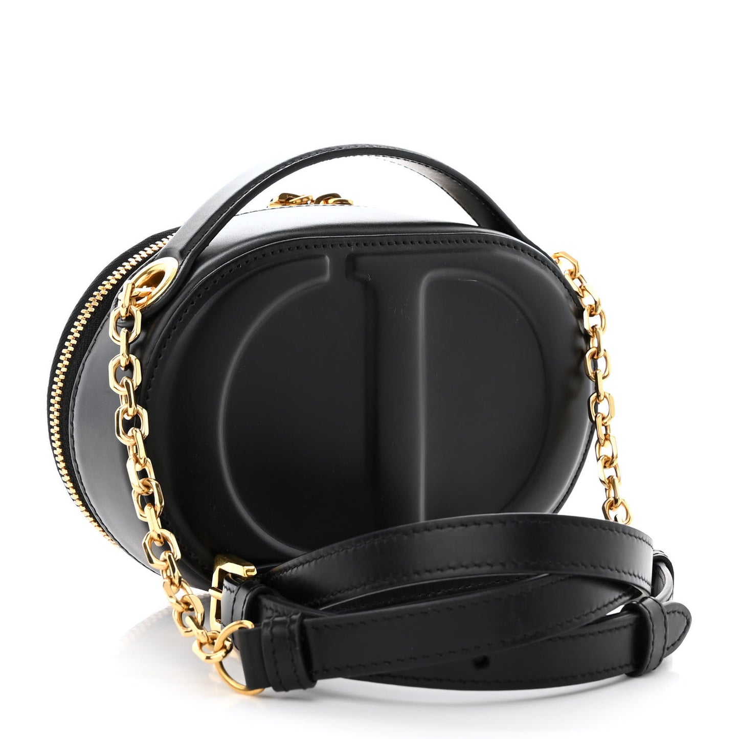 Calfskin CD Signature Oval Crossbody Camera Bag Black