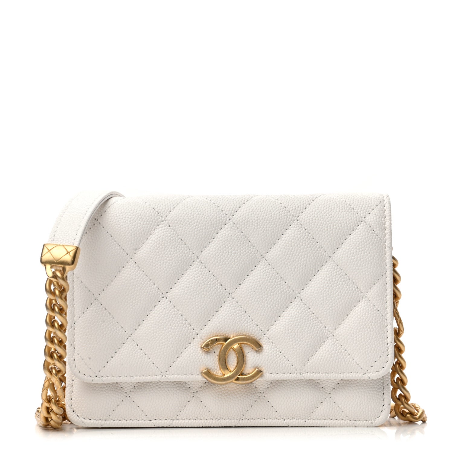 Chanel Caviar Quilted Large Bracelet On Chain Clutch White 1 of 10