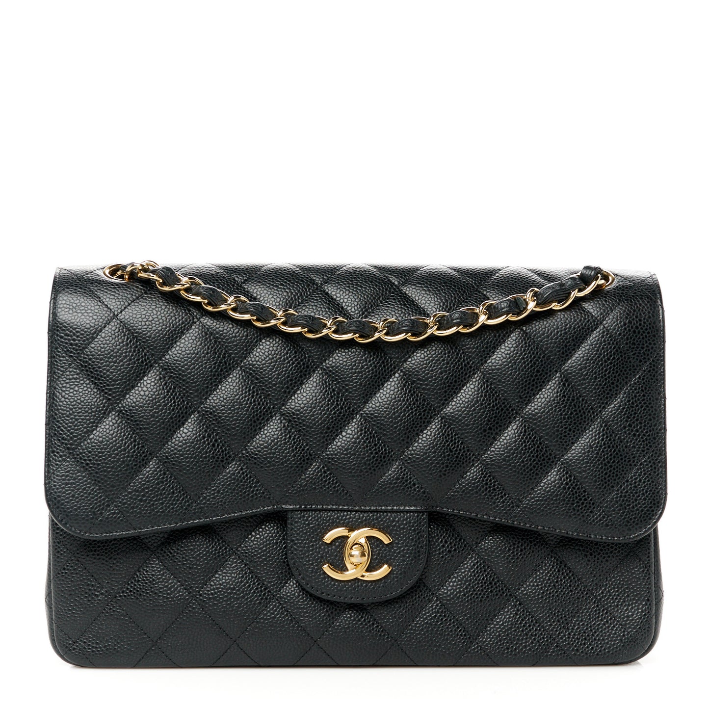 Caviar Quilted Jumbo Double Flap Black