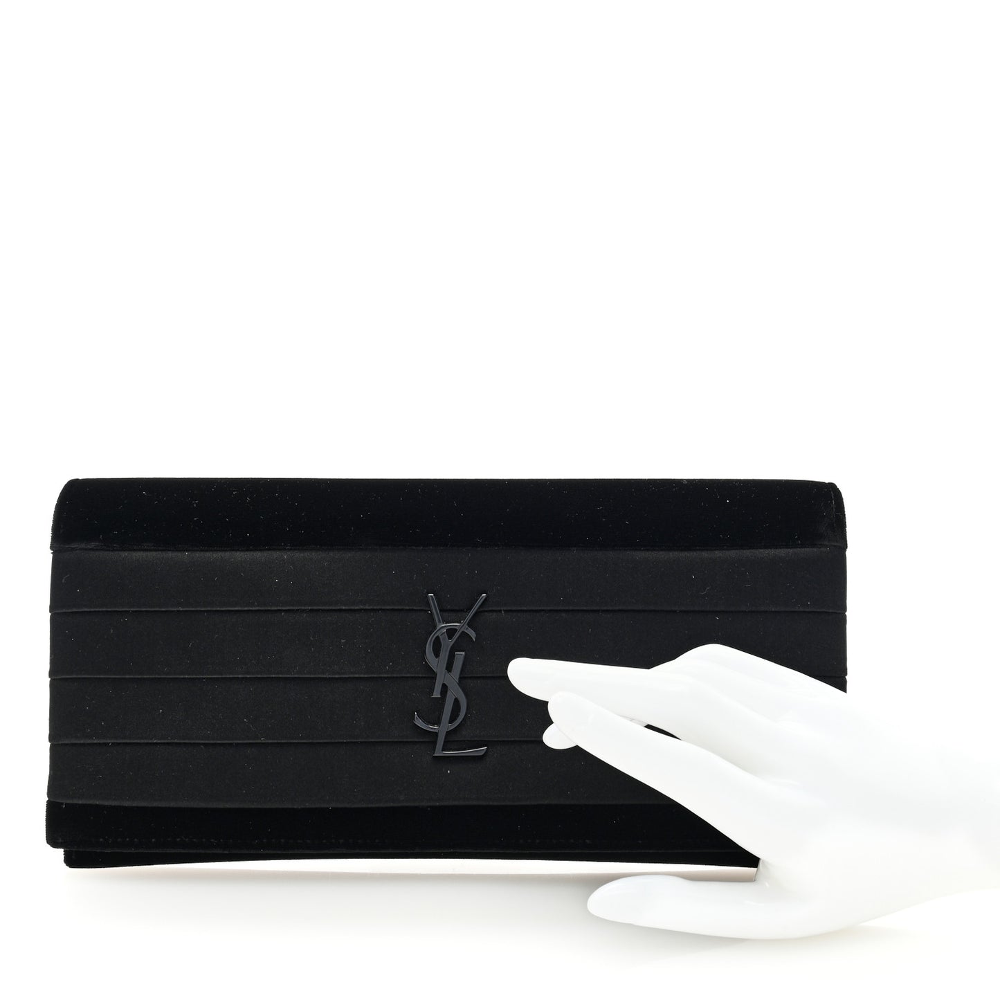 Velvet Satin Monogram Smoking Clutch Black