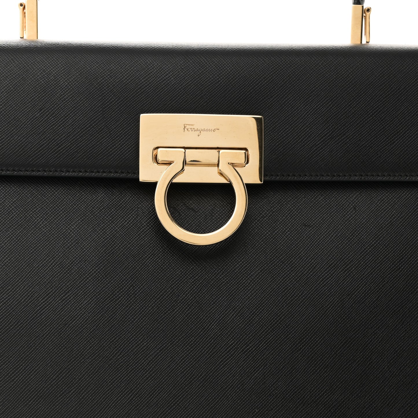 Hammered Calfskin Iconic Large Top Handle Bag Black