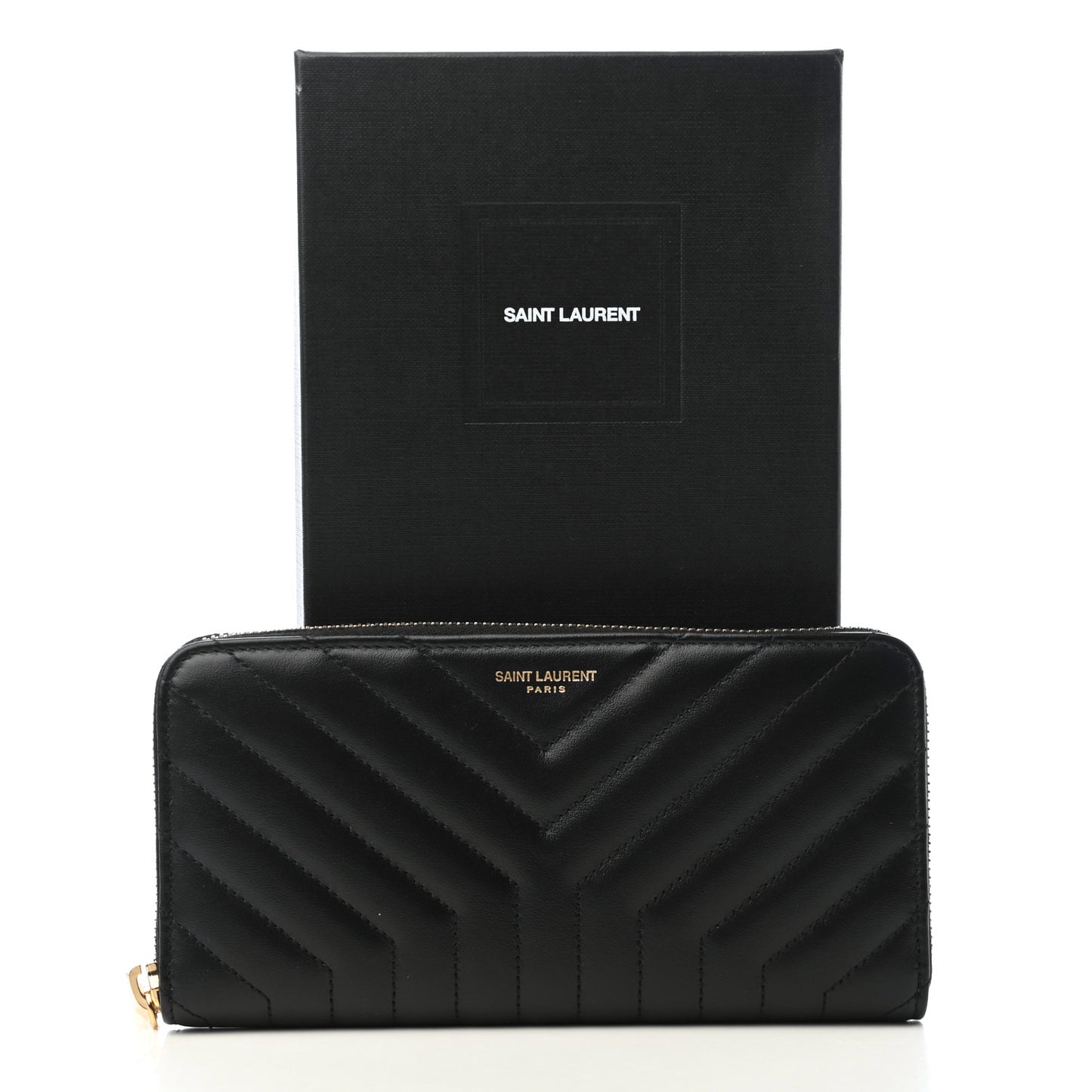 Calfskin Y Quilted Joan Zip Around Wallet Black