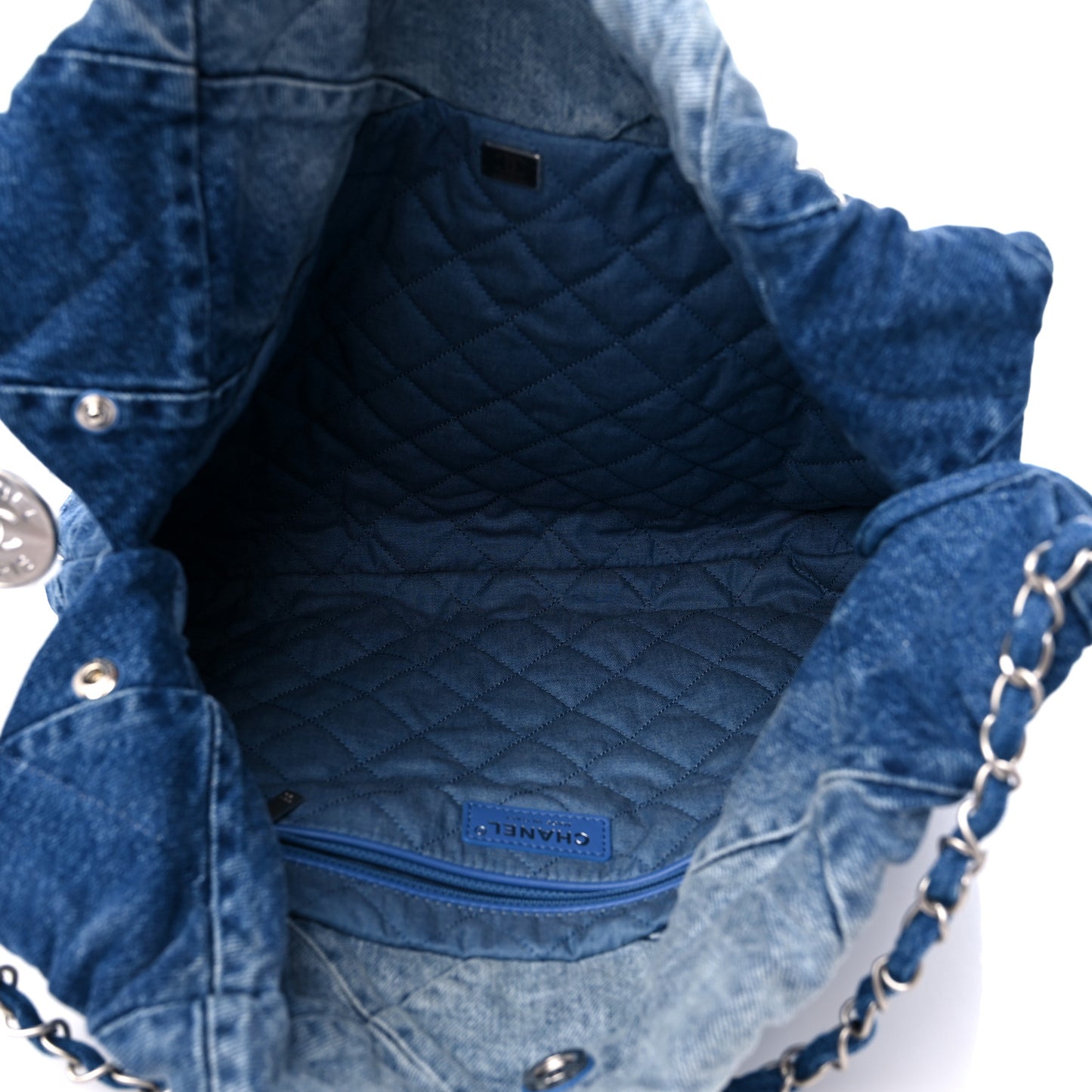 Denim Quilted Chanel 22 Blue