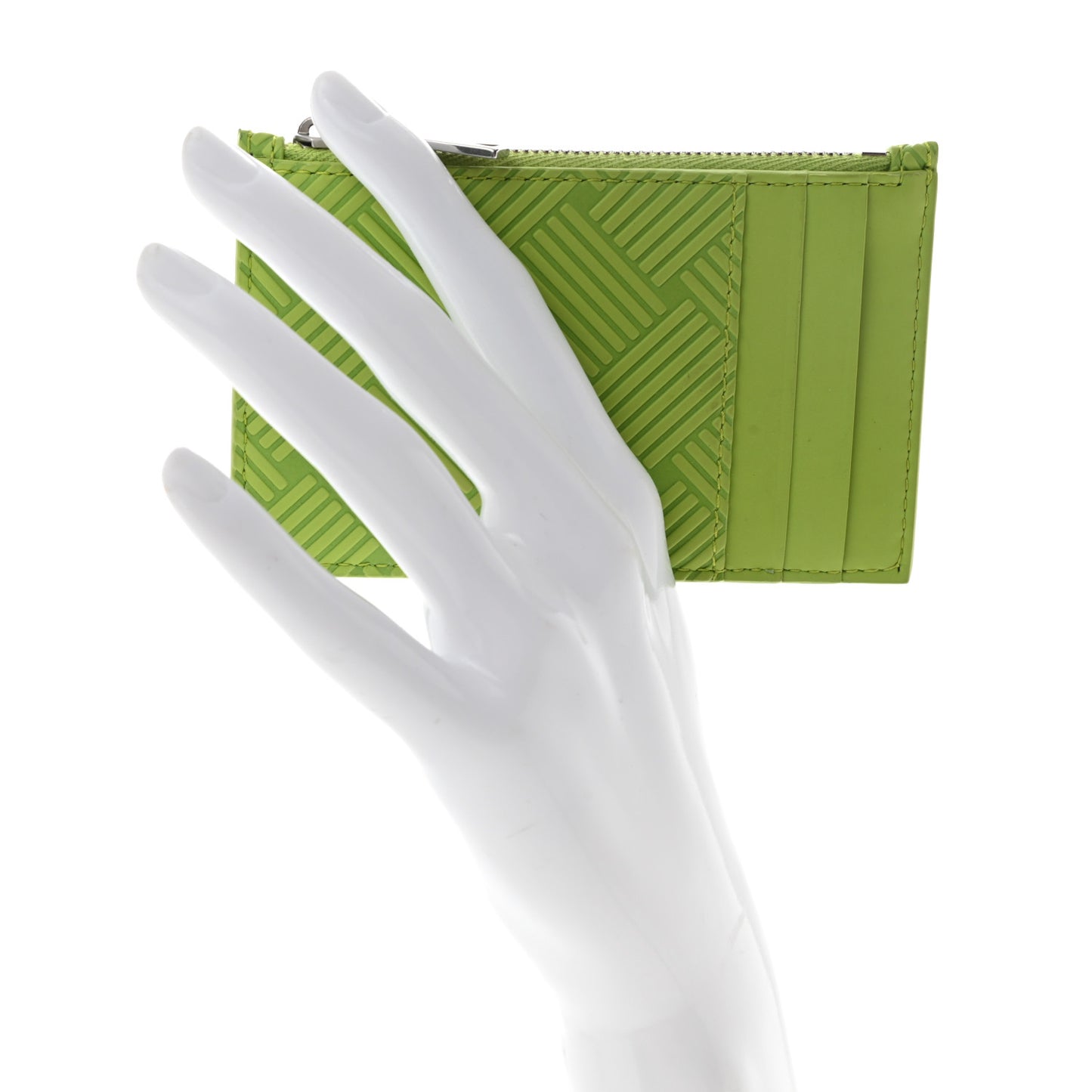 Nappa Embossed Intrecciato Zipped Card Case Kiwi