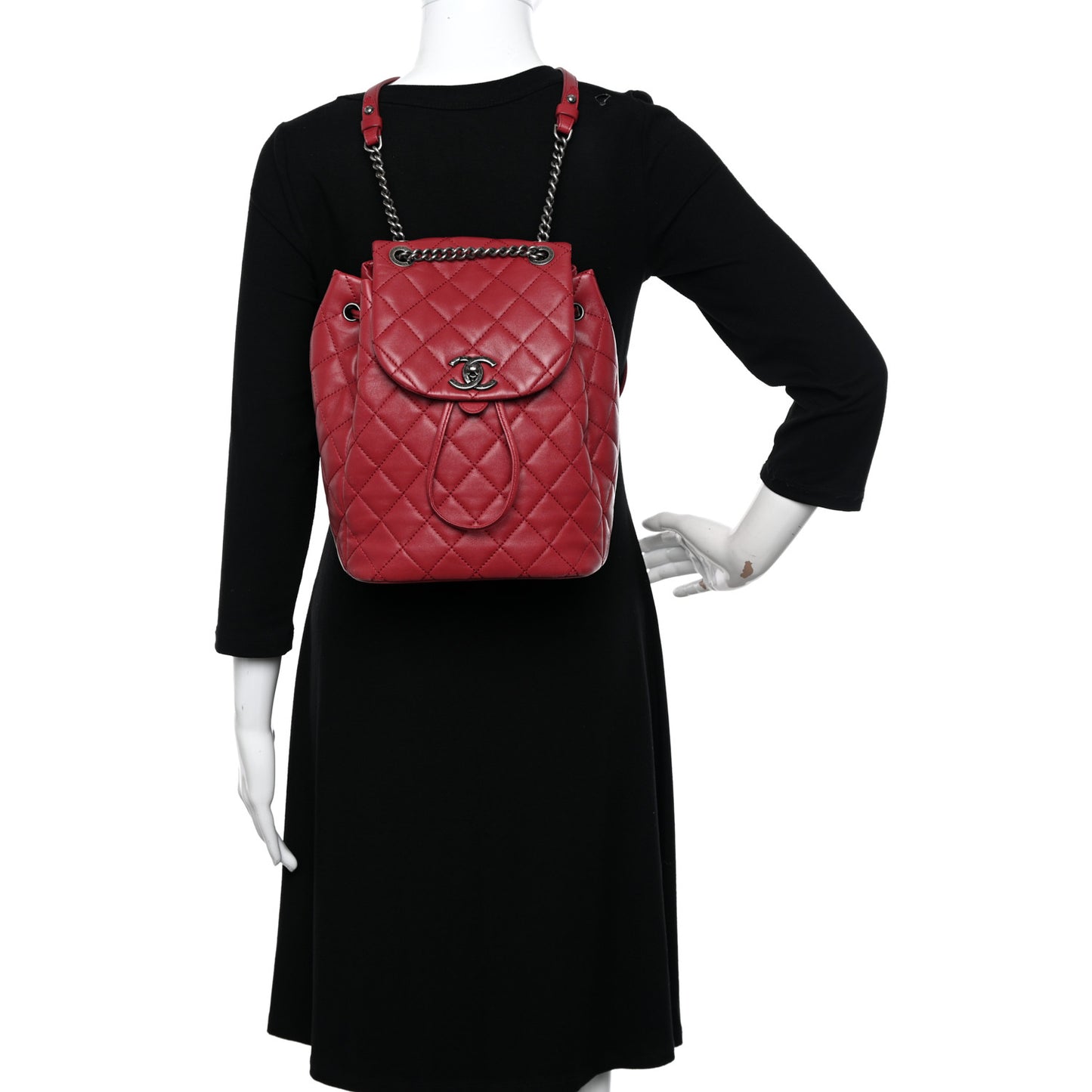 Lambskin Quilted Daily Supple Backpack Dark Red