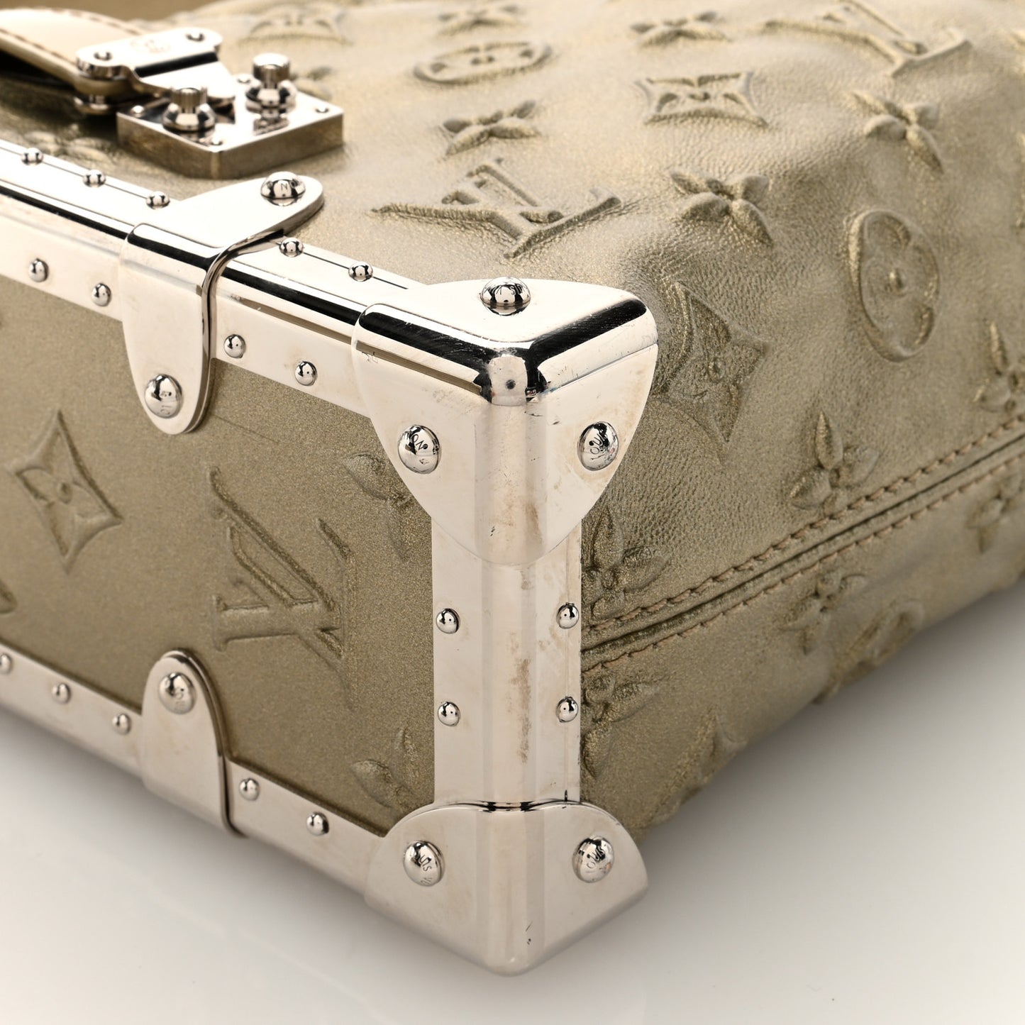 Calfskin Debossed Monogram Side Trunk Light Gold