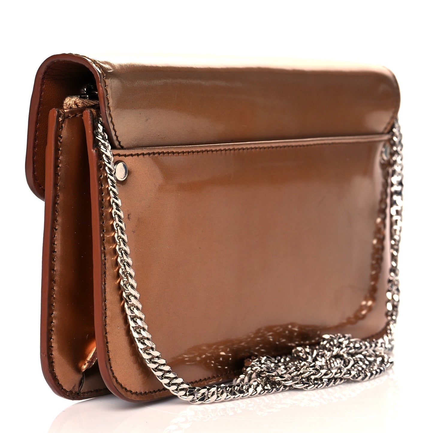 Metallic Patent PS11 Chain Wallet Brown