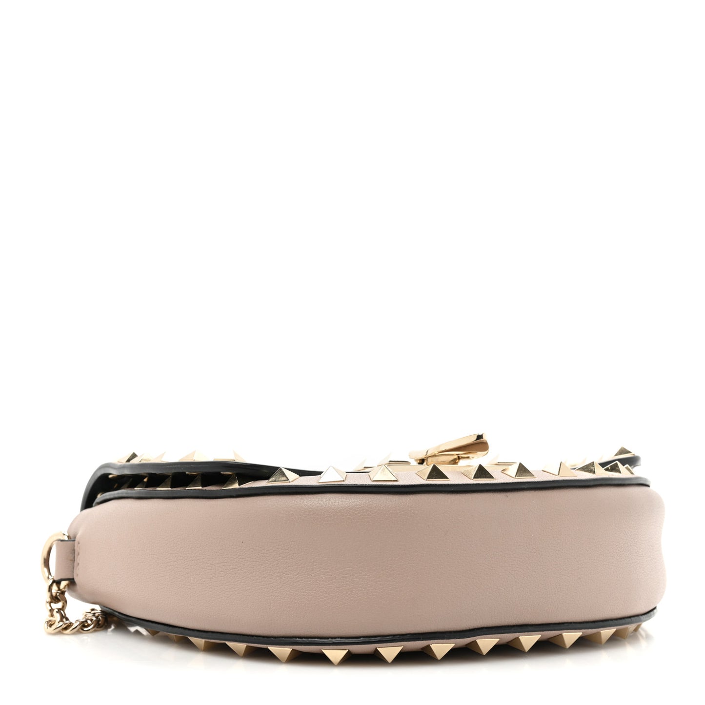 Vitello Rockstud Flip Lock Flap Saddle Crossbody Bag Poudre