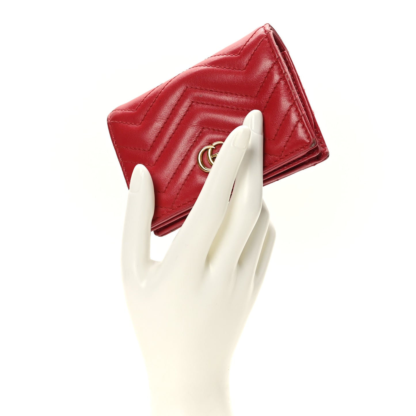 Calfskin Matelasse GG Marmont Card Case Wallet Hibiscus Red