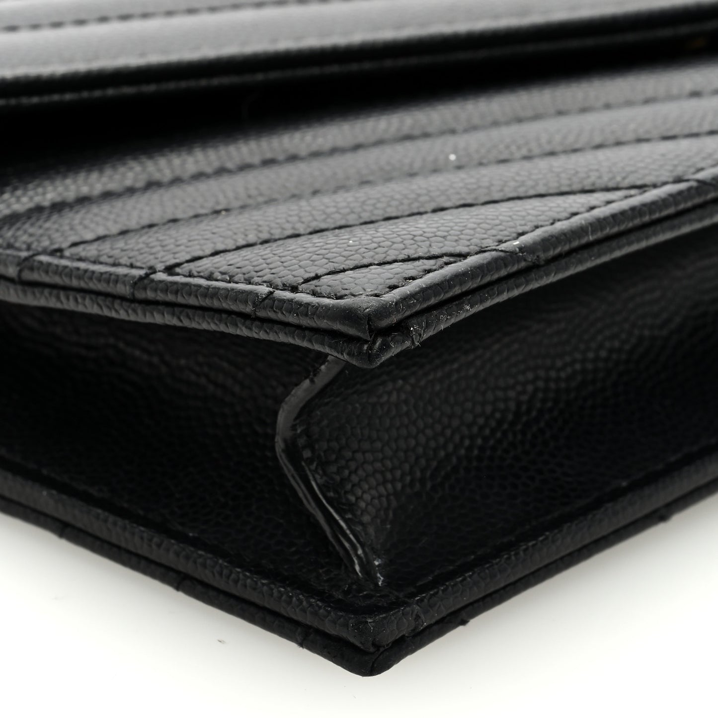 Grain De Poudre Matelasse Chevron Monogram Envelope Chain Wallet Black