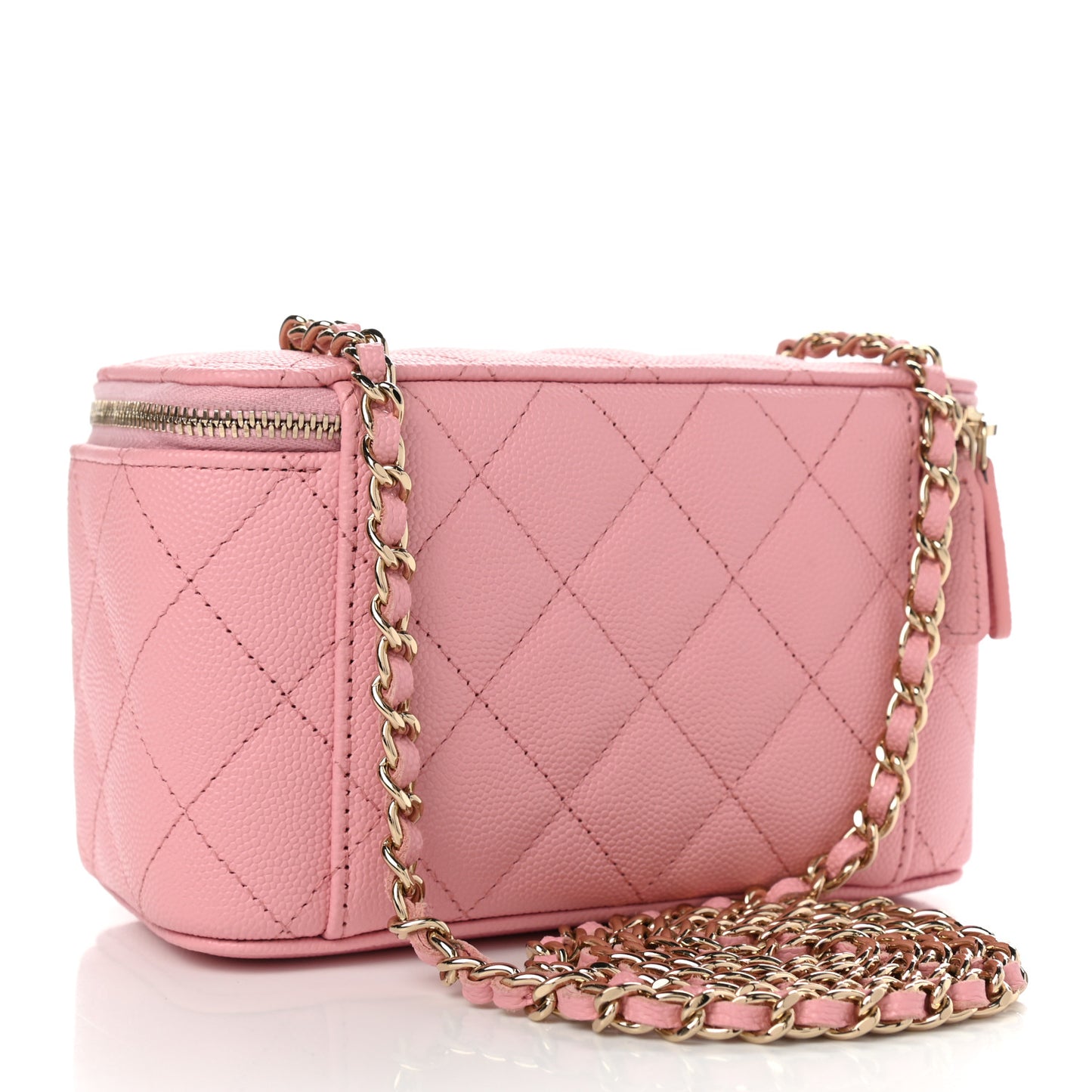 Caviar Quilted Small Vanity Case With Chain Pink