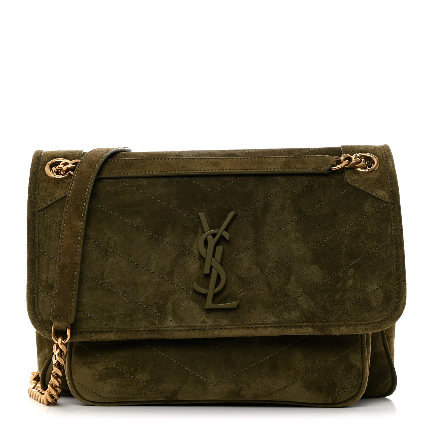 Suede Monogram Medium Niki Chain Satchel Loden Green