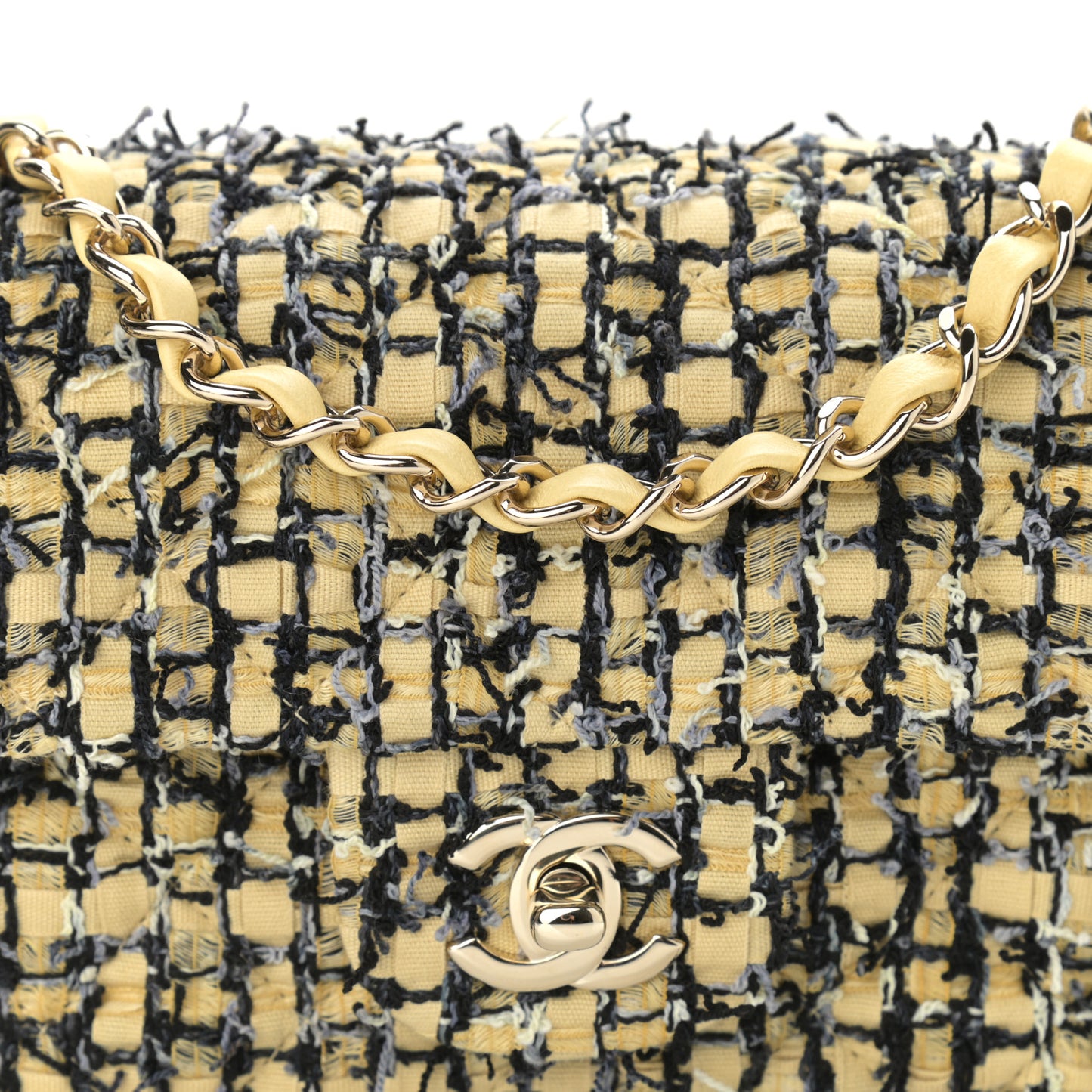 Tweed Quilted Mini Rectangular Flap Yellow Black