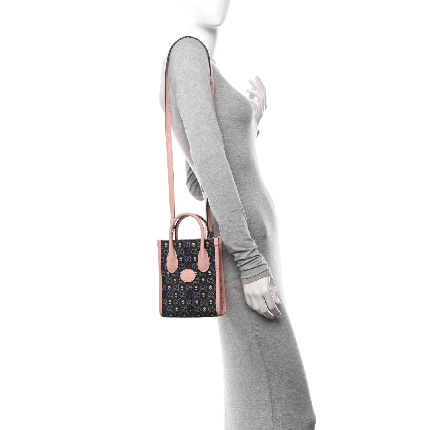Gucci Denim Dollar Calfskin GG Monogram Mini Retro Interlocking G Tote Bag Blue Tea Multicolor Powder Pink 2 of 12