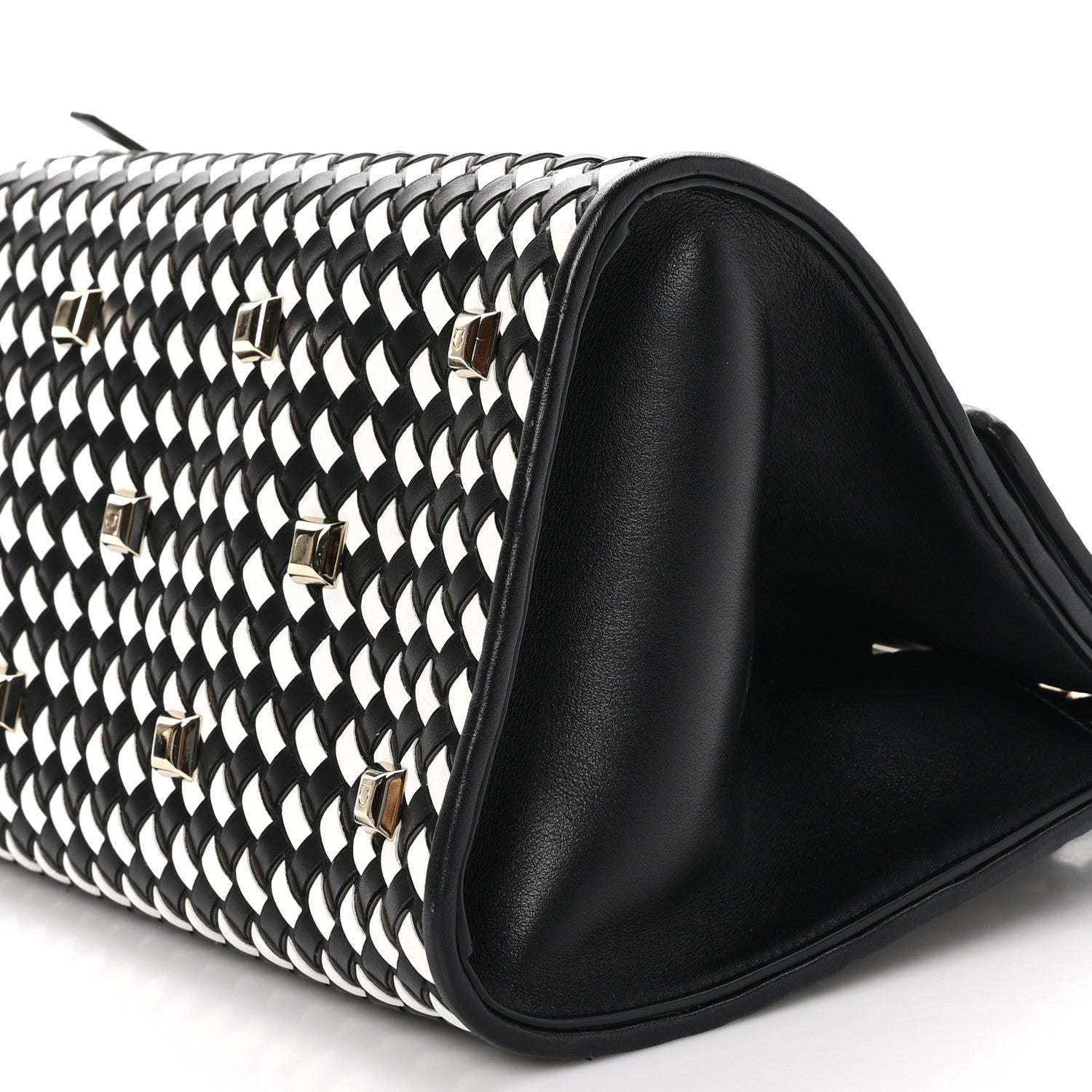 Salvatore Ferragamo Woven Calfskin Medium Studio Top Handle Bag Black White 9 of 9