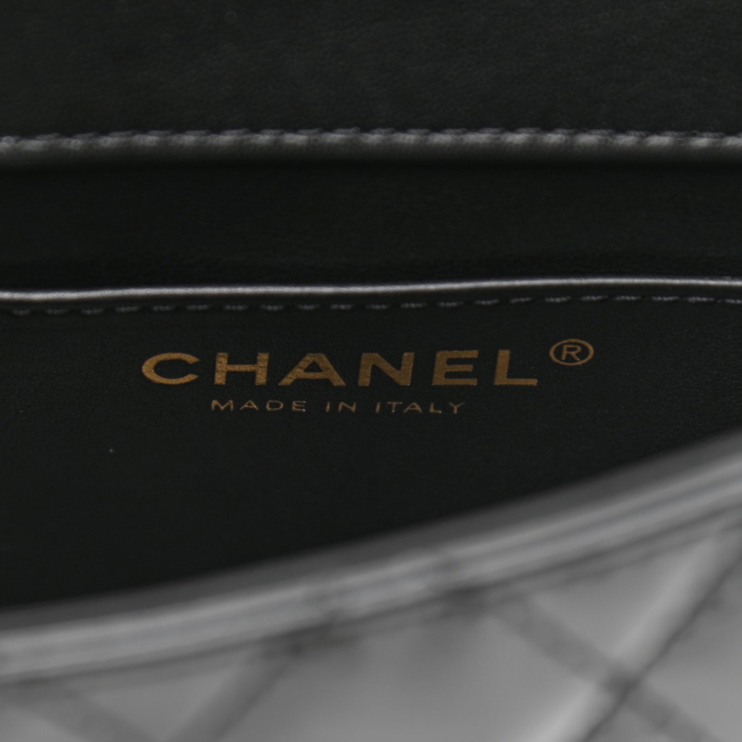 Patent Calfskin Quilted Mini Square Flap Black