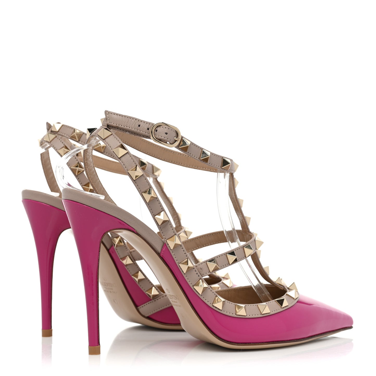 Patent Nappa Rockstud Ankle Strap 100mm Pumps 40 Rose Violet Poudre