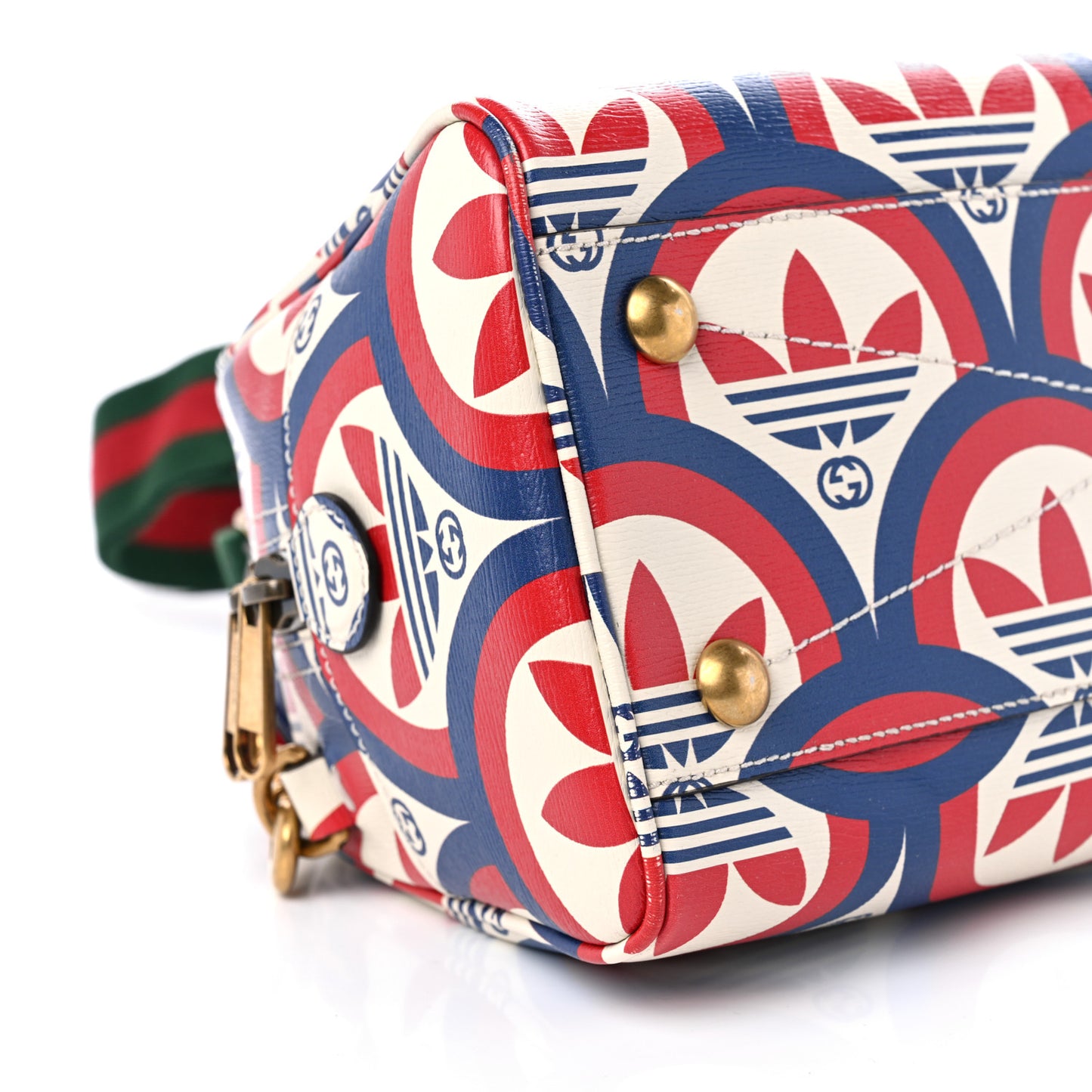 X ADIDAS Shangai Calfskin Web Trefoil Interlocking G Mini Duffle Bag Red White Blue
