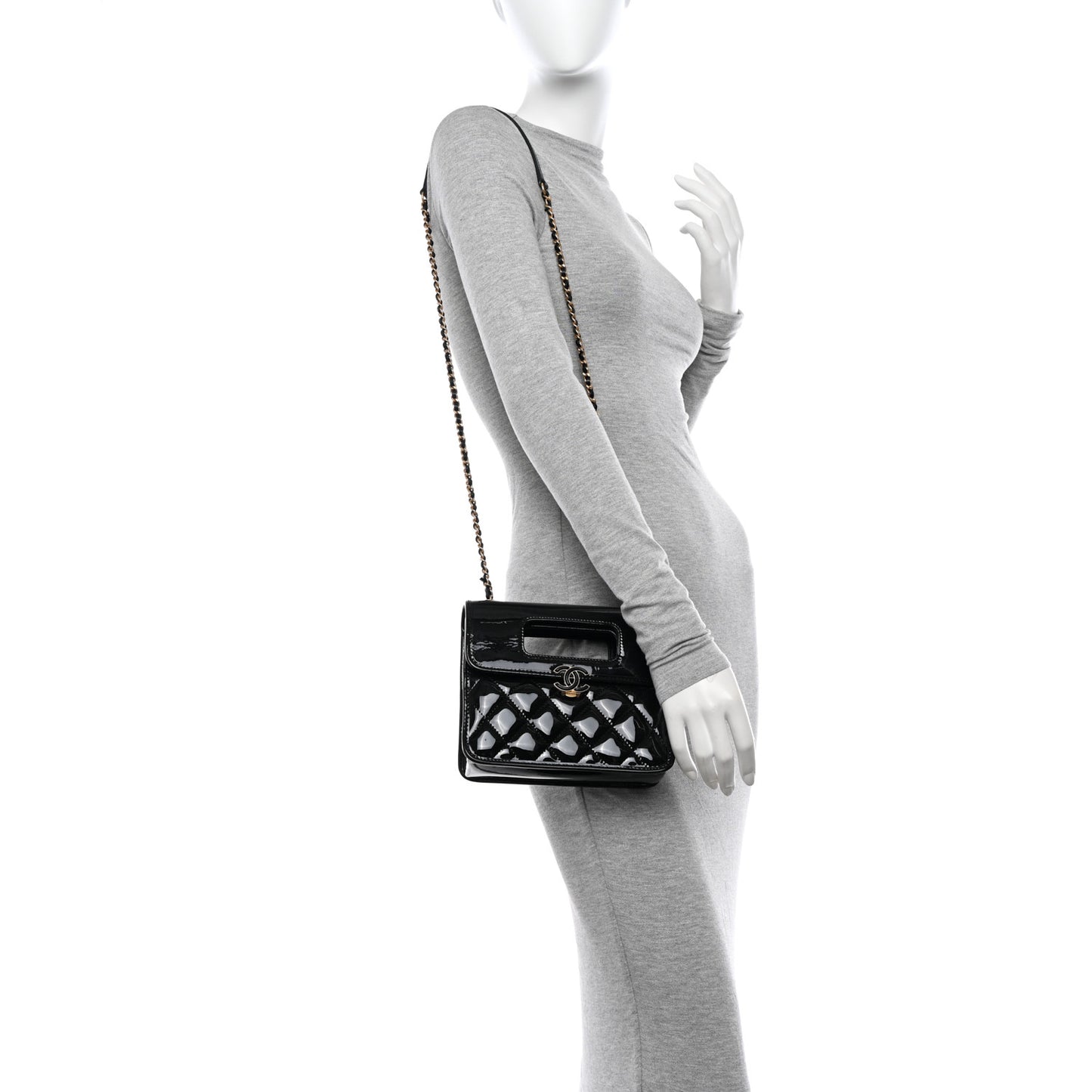 Patent Quilted Mini Graphic Catch Flap Black