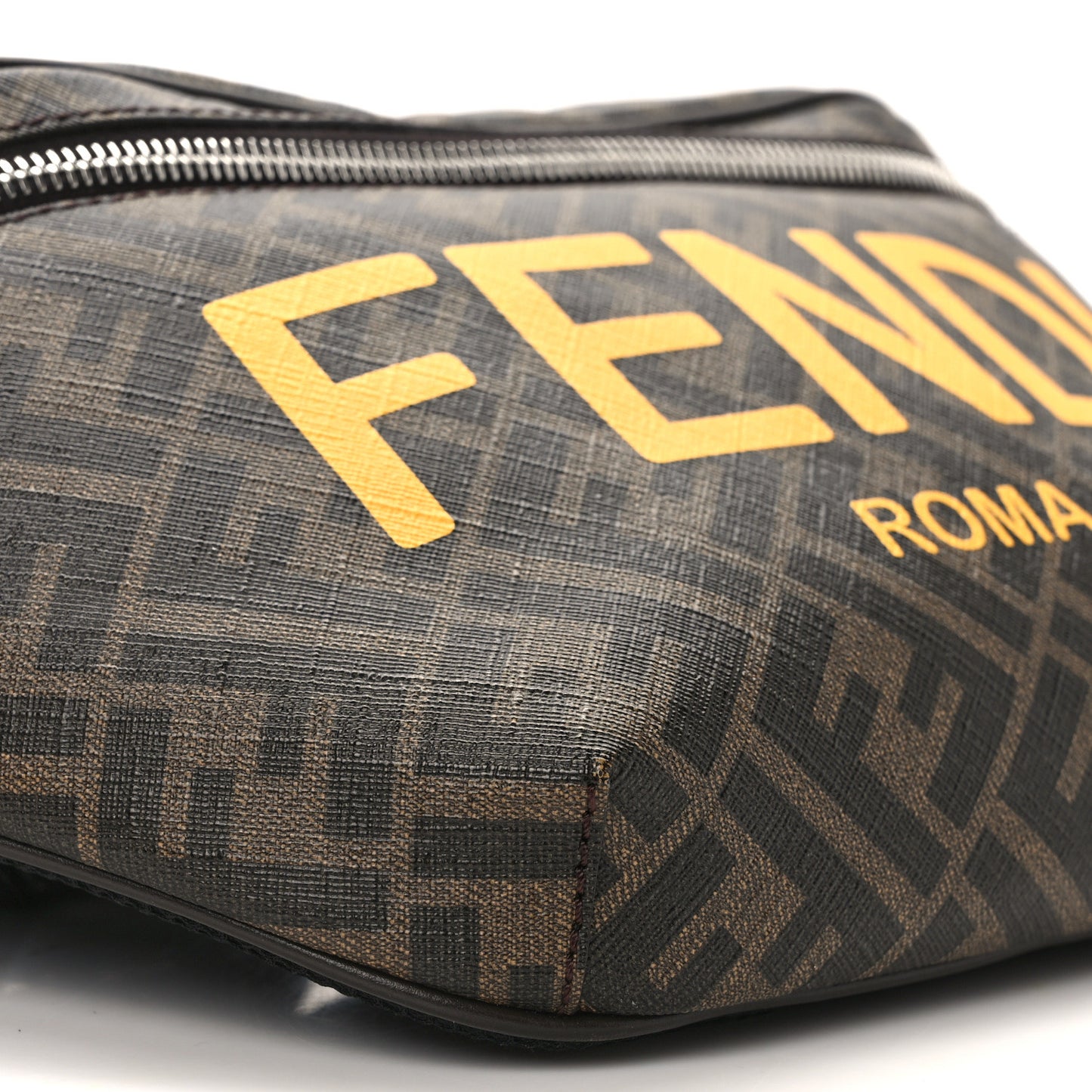 Shiny Glazed Fabric Vitello Cover FF 1974 Logo Belt Bag Tobacco Moro Giallo Ebano