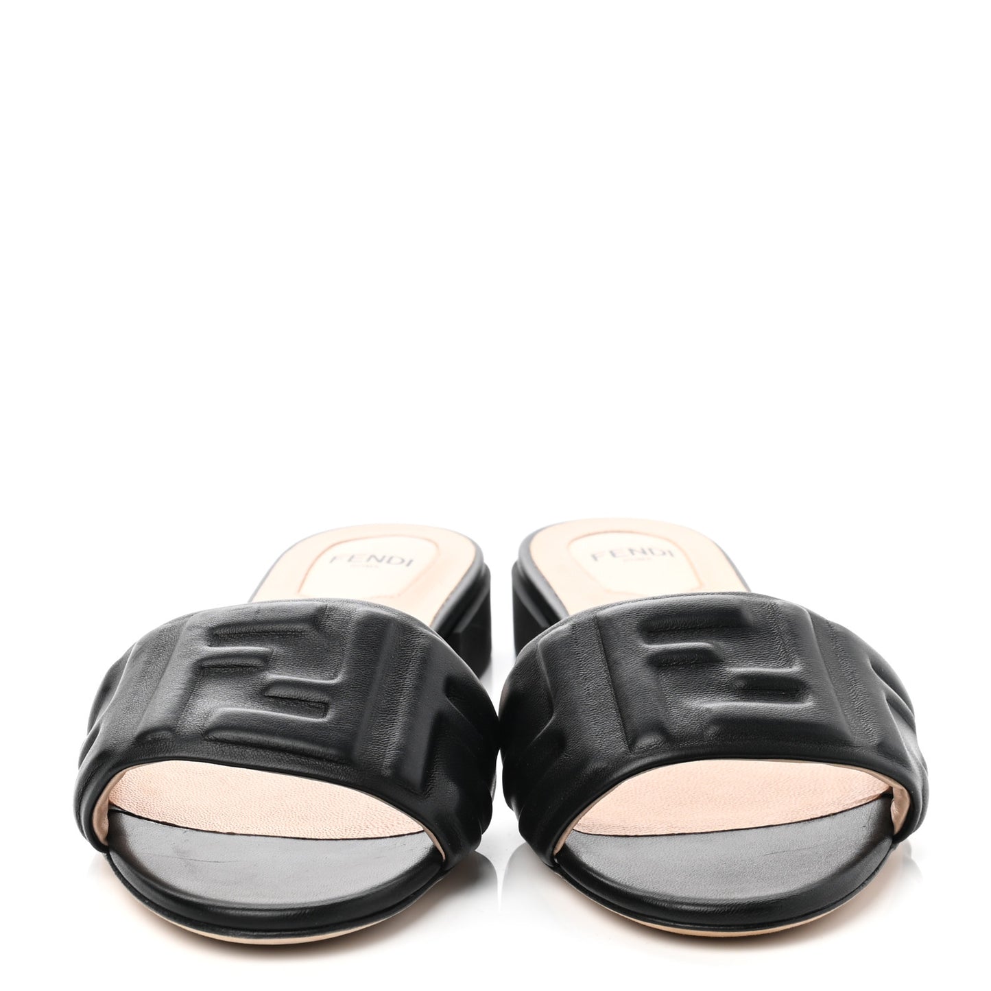 Nappa FF Embossed Flat Slide Sandals 37 Black