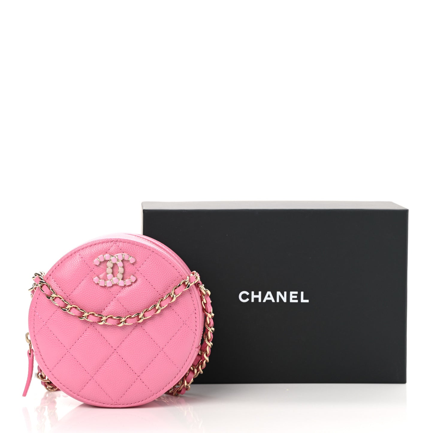 Caviar Quilted Gripoix CC Round Clutch With Chain Pink