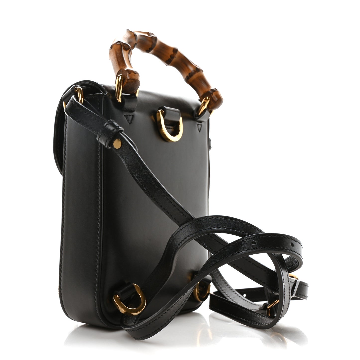 Calfskin Mini Bamboo Top Handle 3 Way Shoulder Bag Black