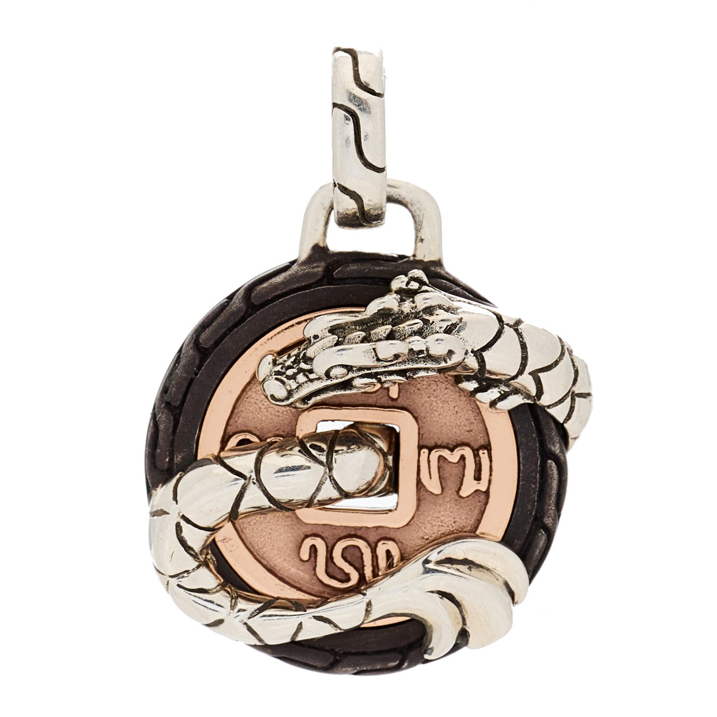 John Hardy Sterling Silver Bronze Naga Coin Pendant 1 of 3
