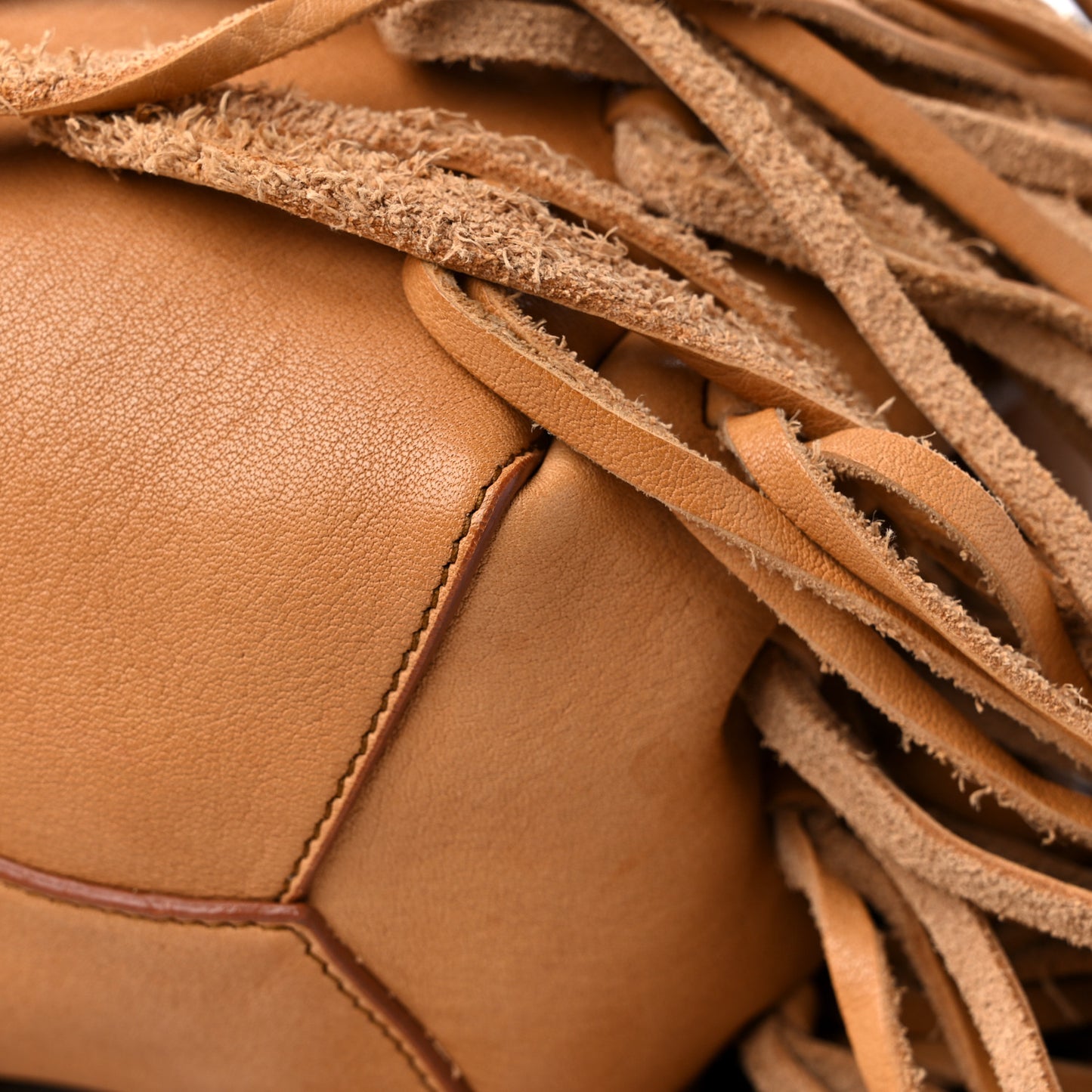 Calfskin Fringe Monogram Mini Bourse Bucket Bag Tan