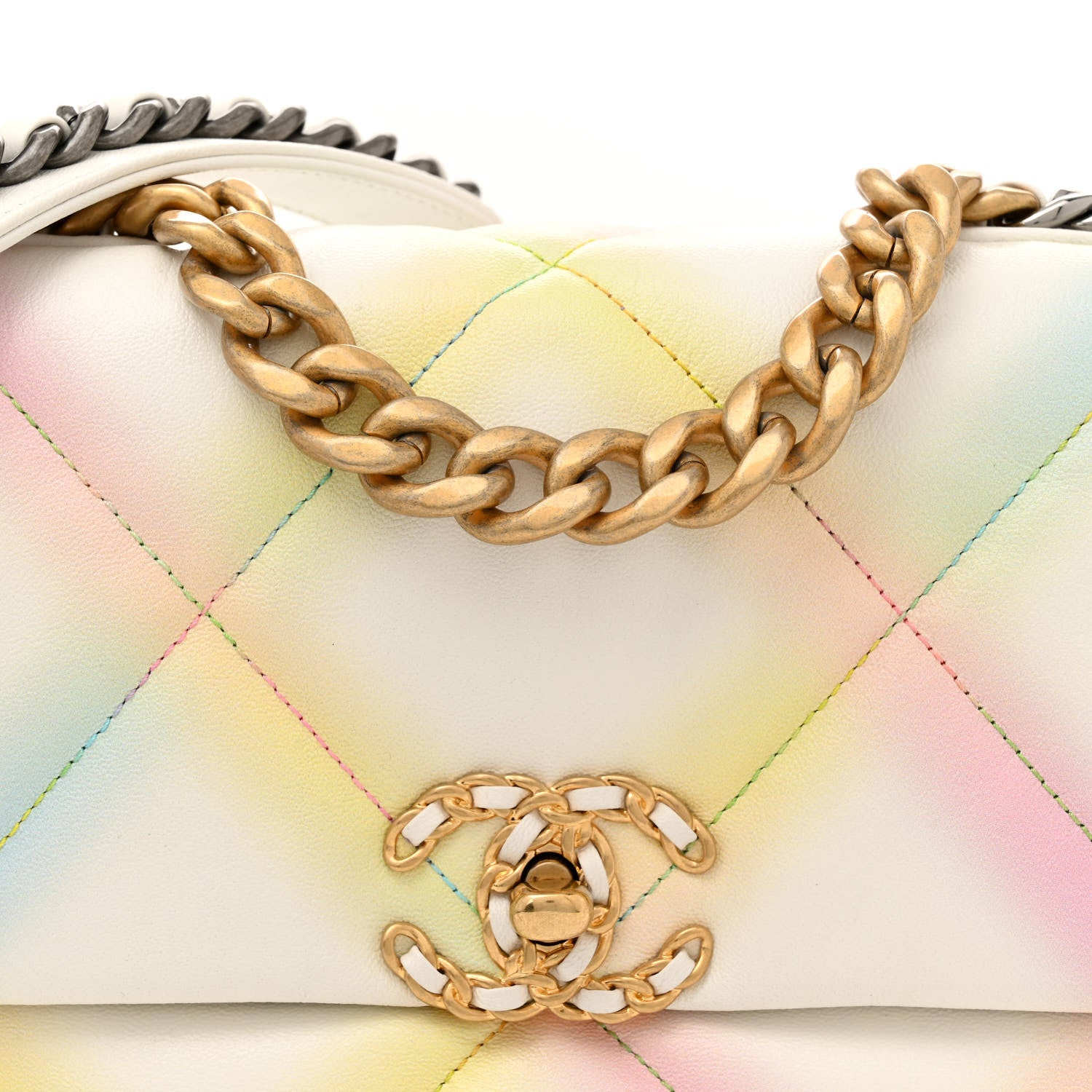 Chanel Printed Goatskin Quilted Medium Chanel 19 Flap White Multicolor 8 of 11