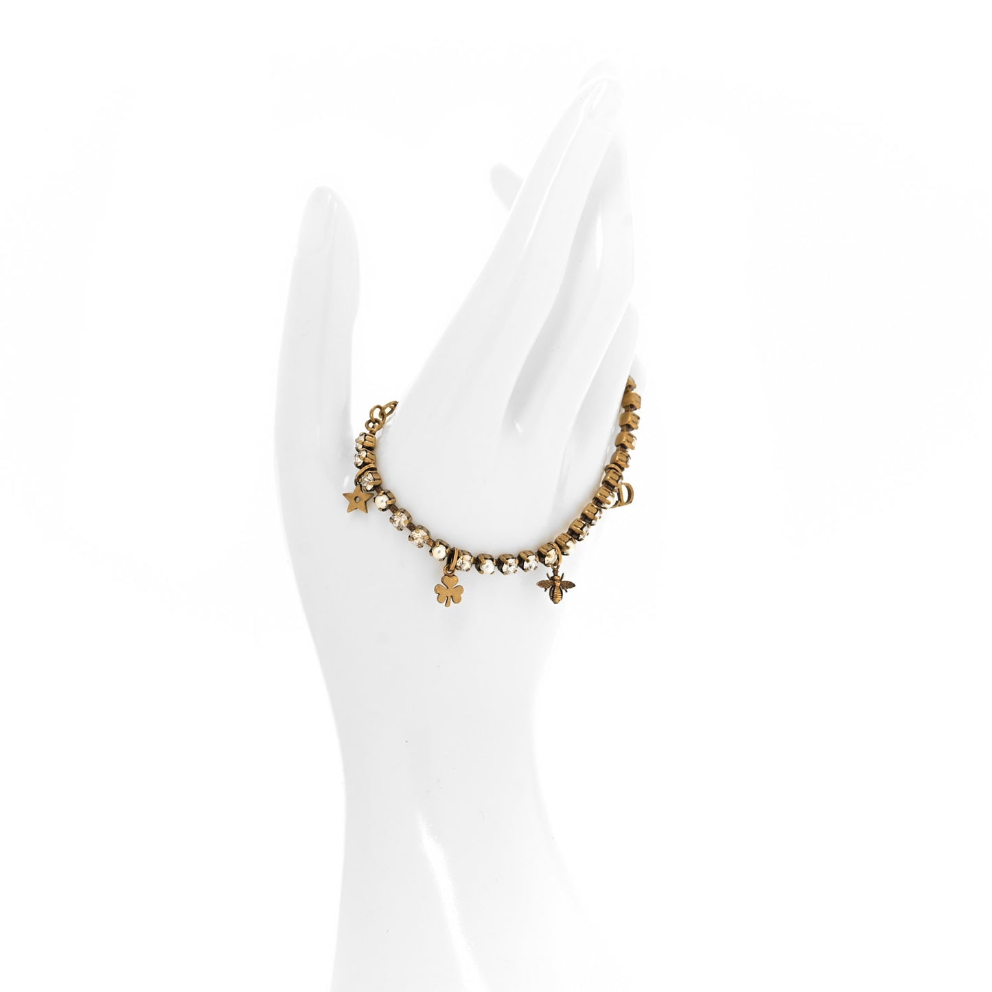 Crystal Pearl Charm Bracelet Gold