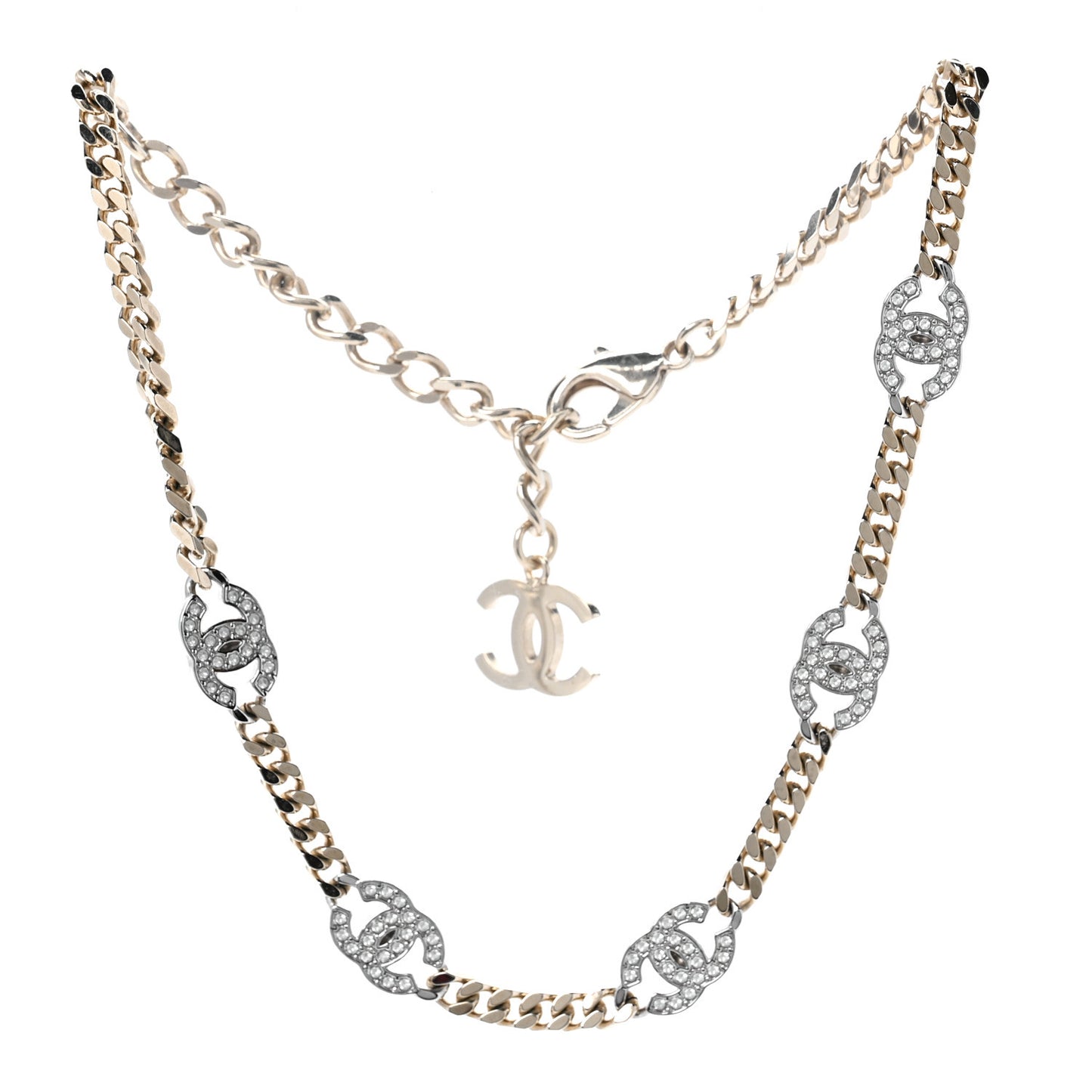 Crystal Chain CC Link Choker Gold Silver