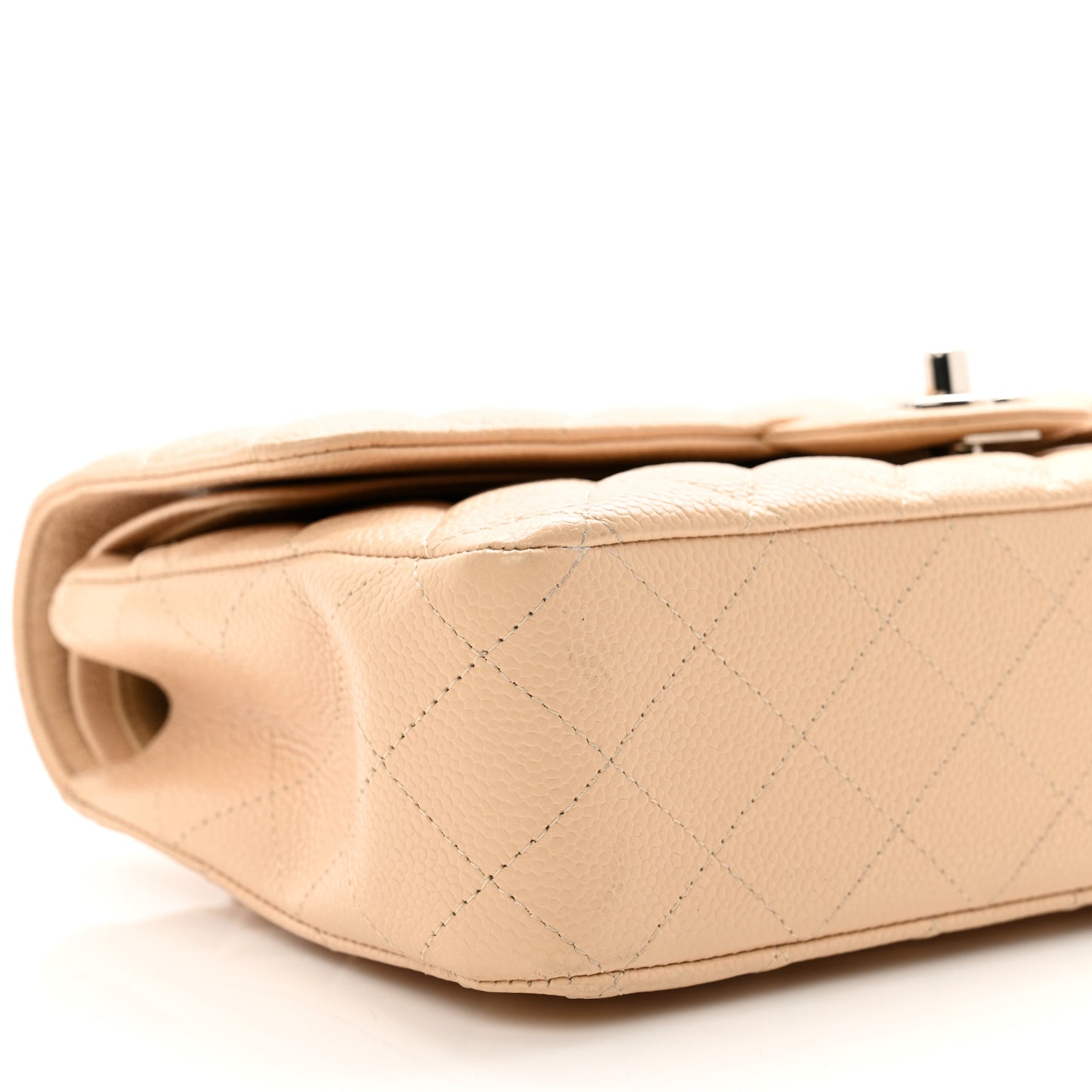 Caviar Quilted Medium Double Flap Beige
