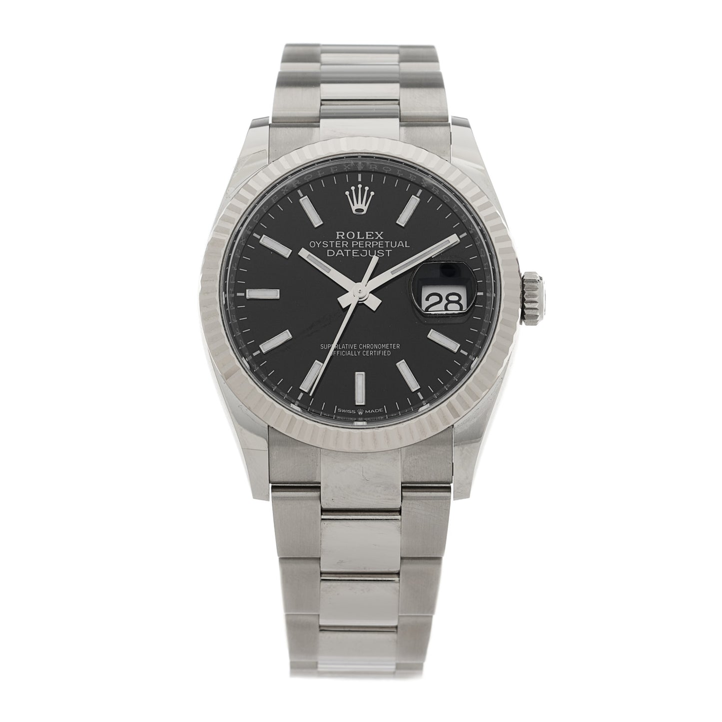 Stainless Steel 18K White Gold 36mm Oyster Perpetual Datejust Watch Bright Black 126234