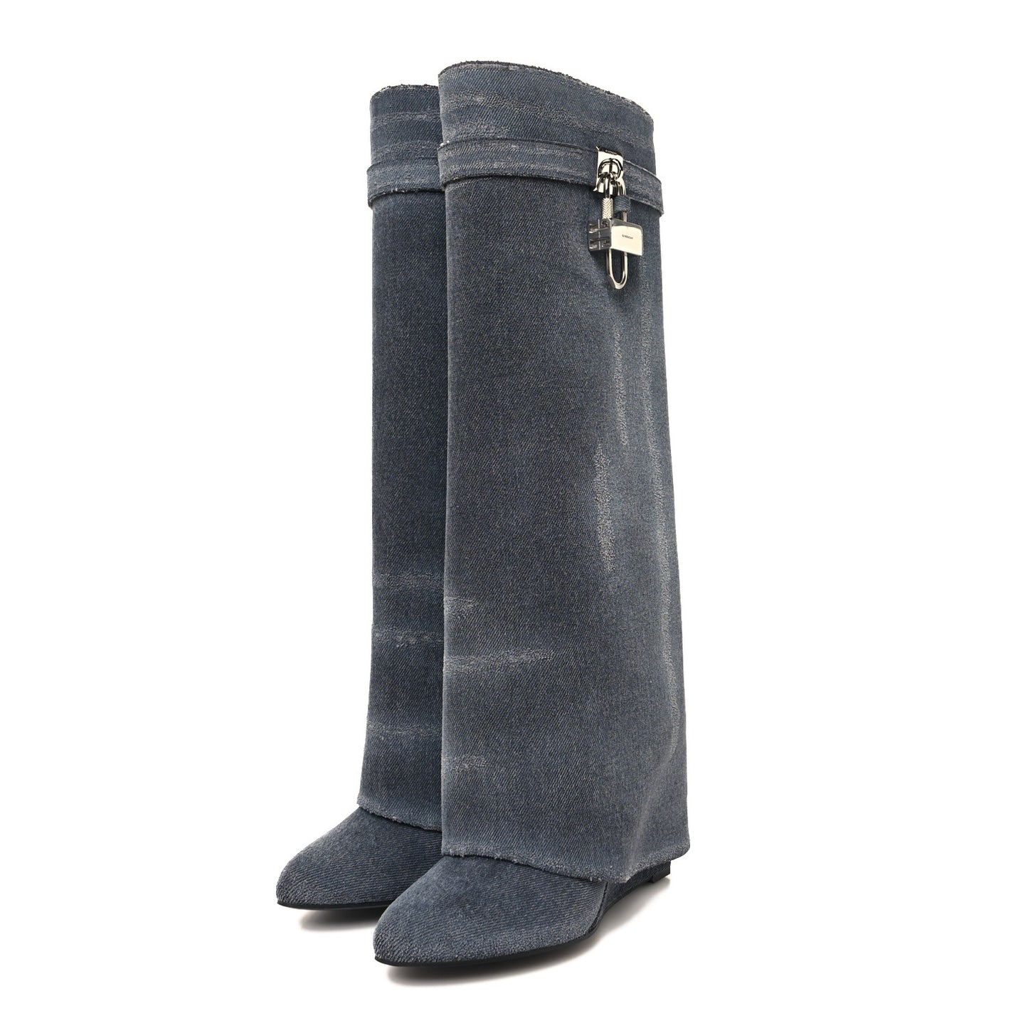 Washed Denim Shark Lock Pant Boots 39 Black