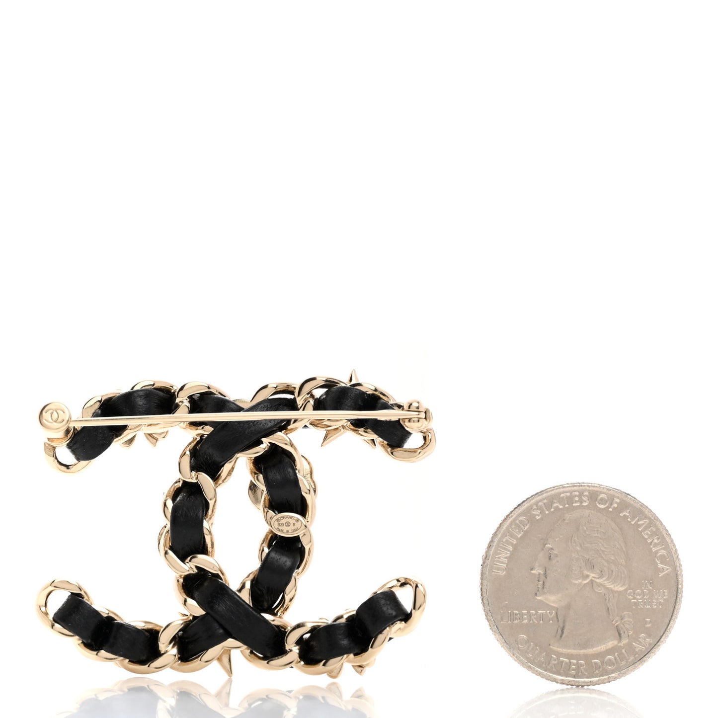 Lambskin Pearl Strass Sergeant Chanel Brooch Black Gold