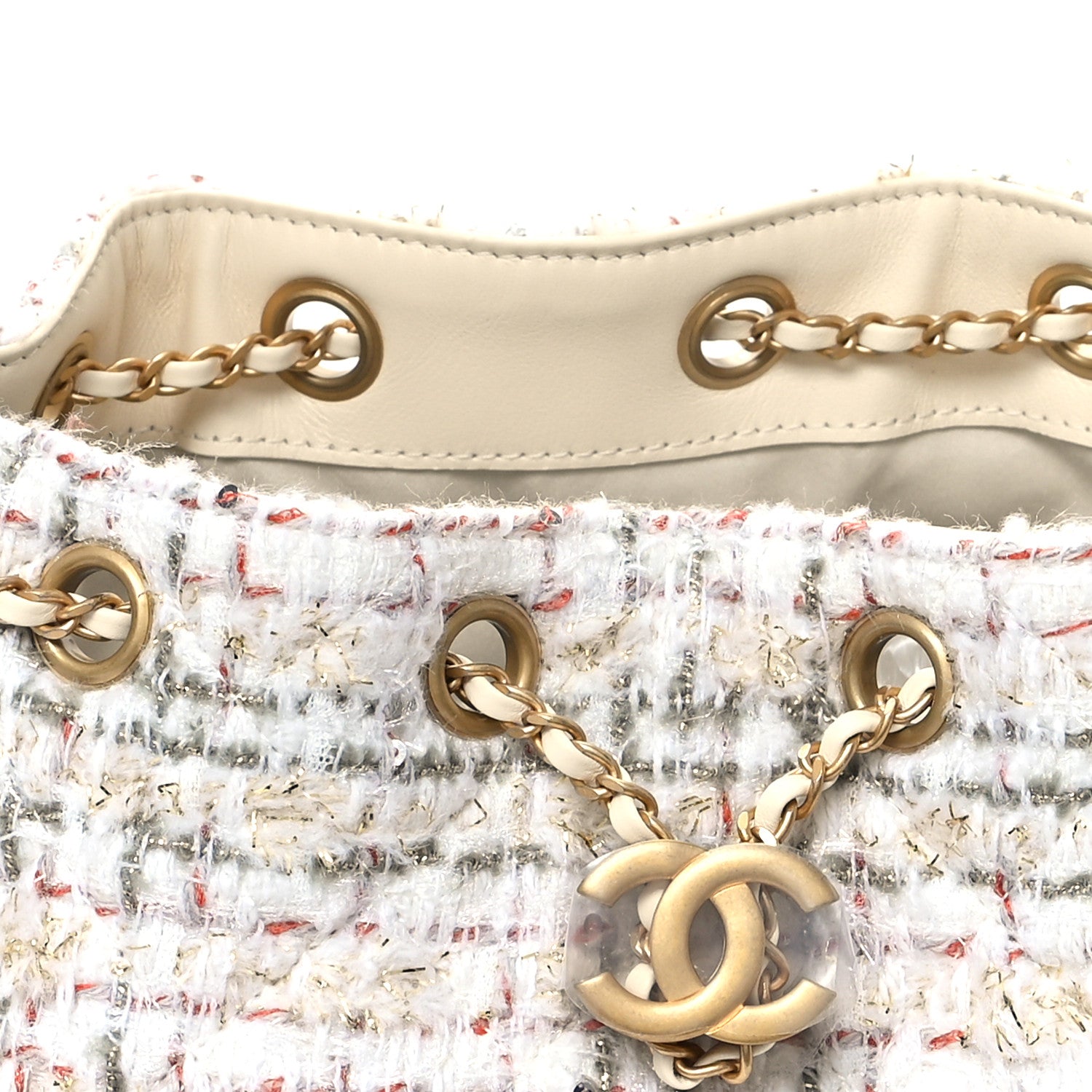 Chanel Wool Tweed Small Chanel 25 Handbag Ecru Gold Red Khaki Multicolor 8 of 12