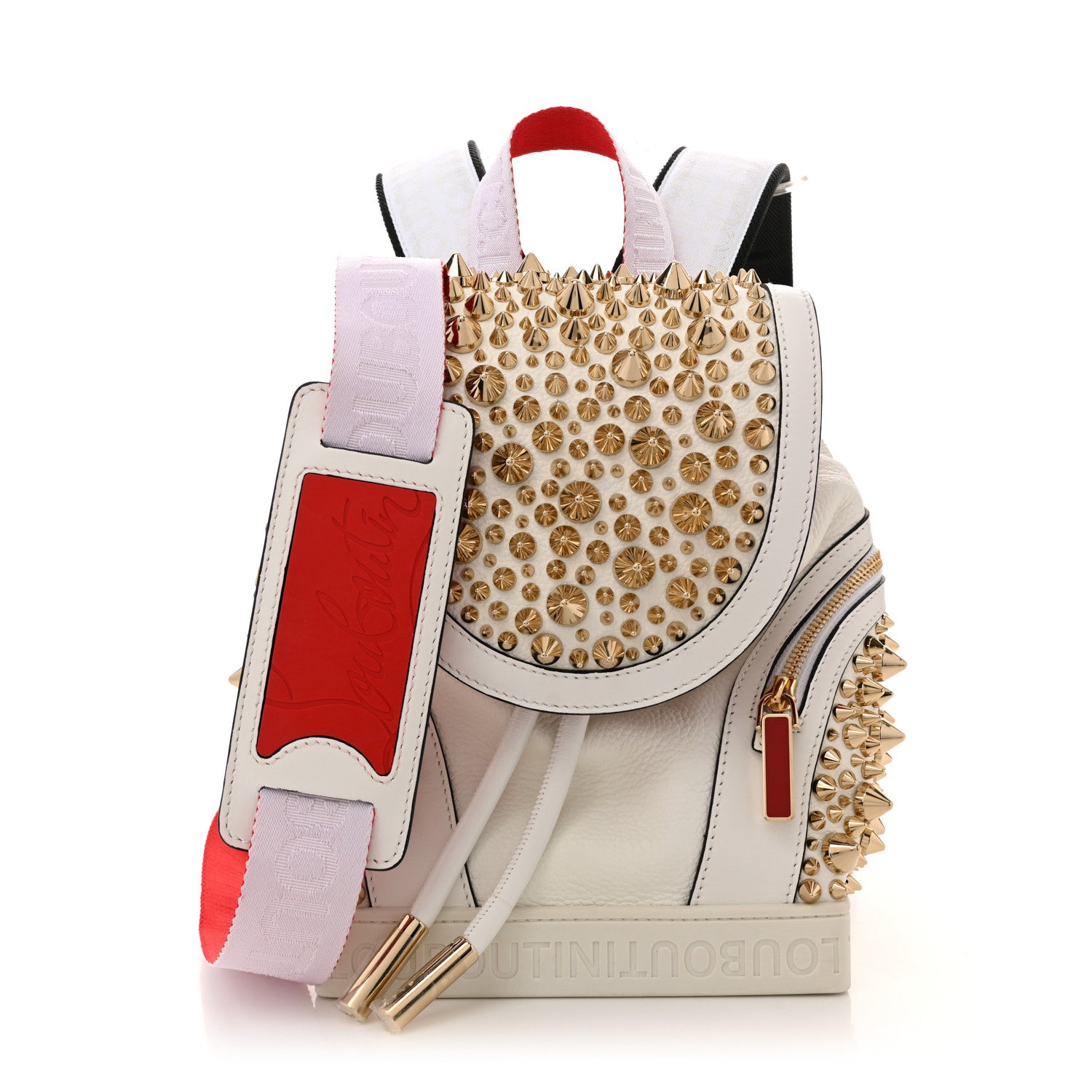 christian louboutin mini backpack Christian Louboutin Calfskin Spiked Small Explorafunk Backpack White 1783665 – FASHIONPHILE