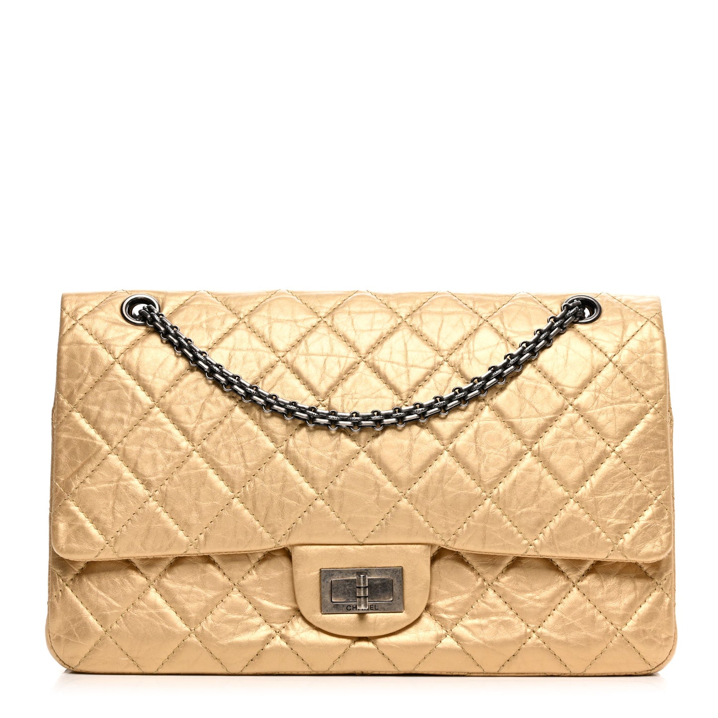Metallic Aged Calfskin Quilted 2.55 Reissue 227 Flap Pale Gold
