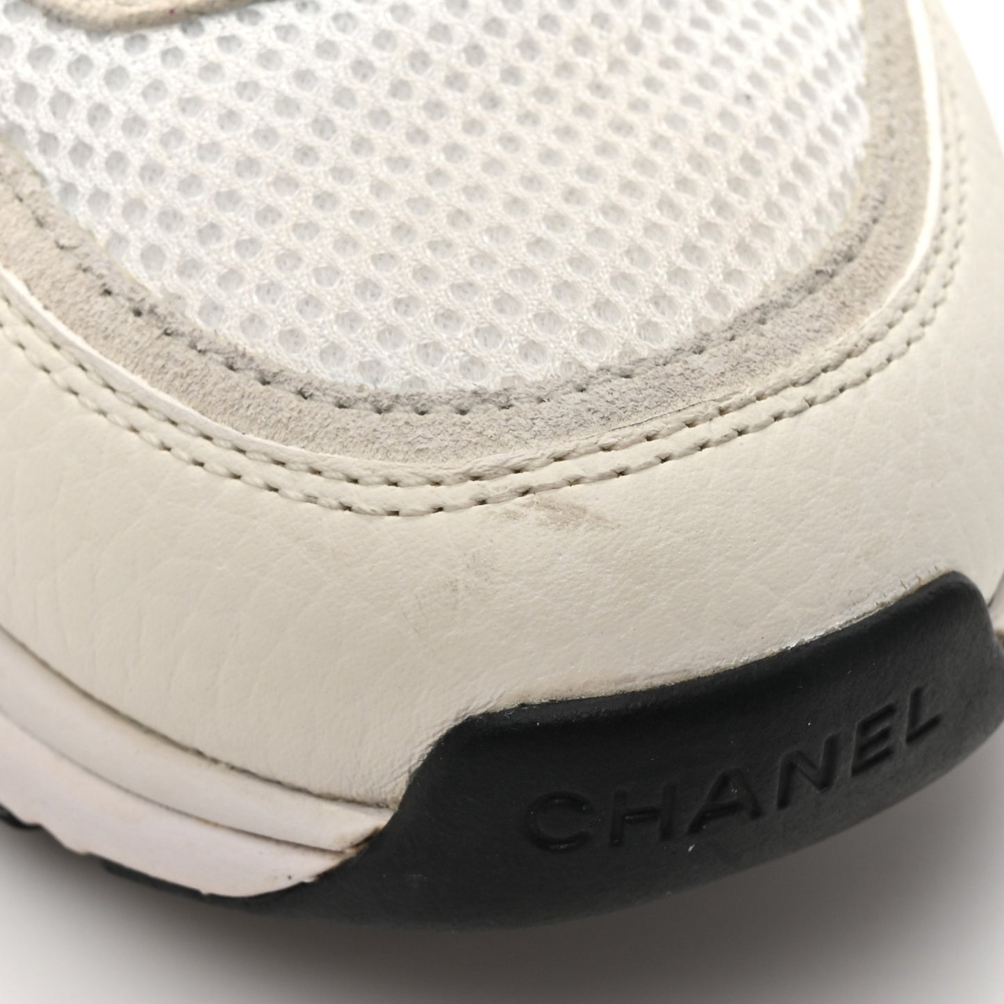 Mesh Suede Calfskin Grained Calfskin Womens CC Sneakers 40.5 White Black